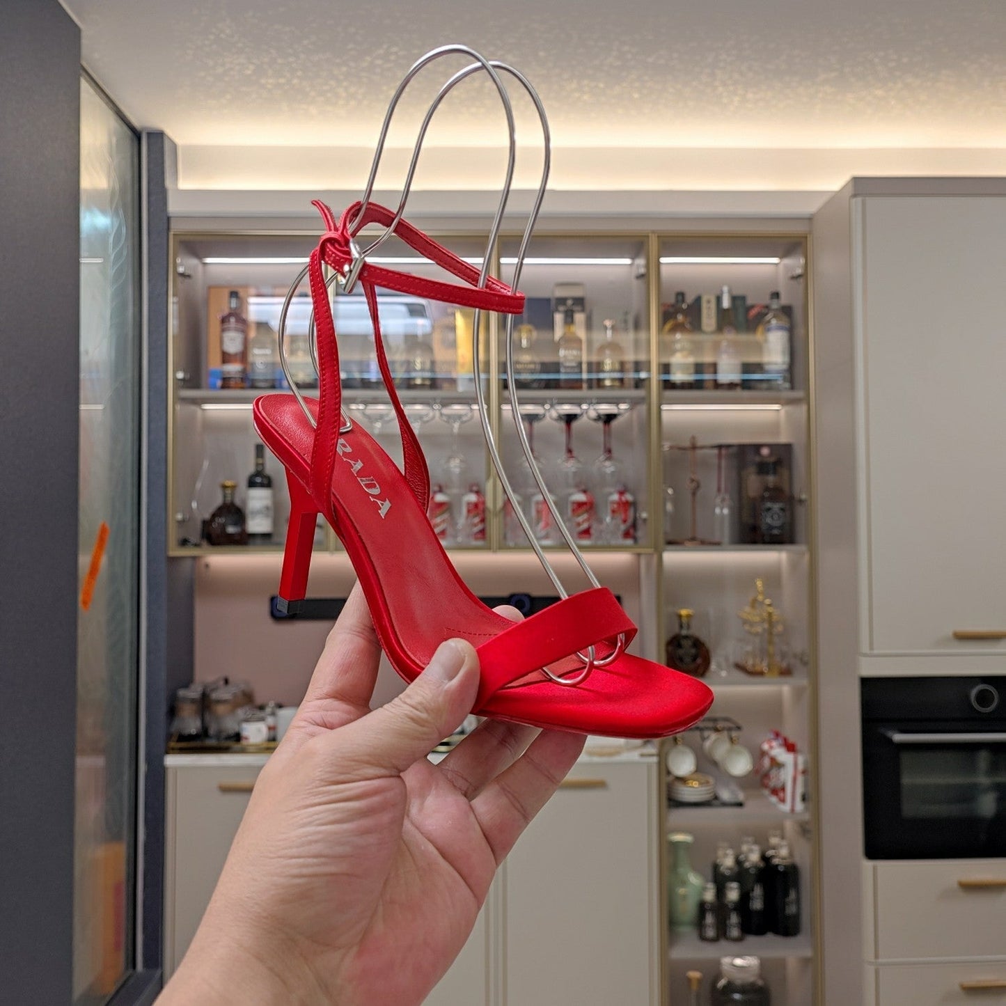 PRA HIGH-HEELED SANDALS RED SATIN