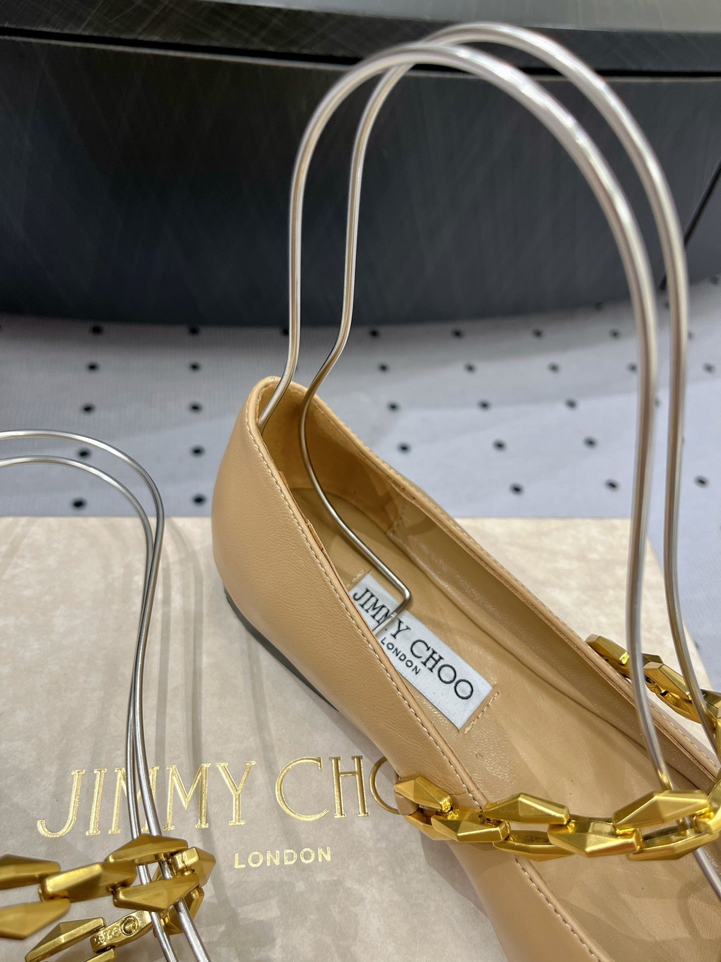 Jimmy Diamond Tilda Flat 10mm In Dark Beige Nappa Leather Flats With Chain 591611