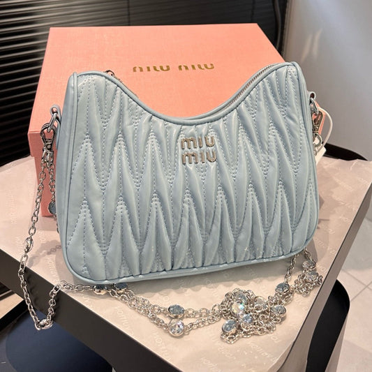 CRYSTAL CHAIN 25 BAG IN BABY BLUE LAMBSKIN