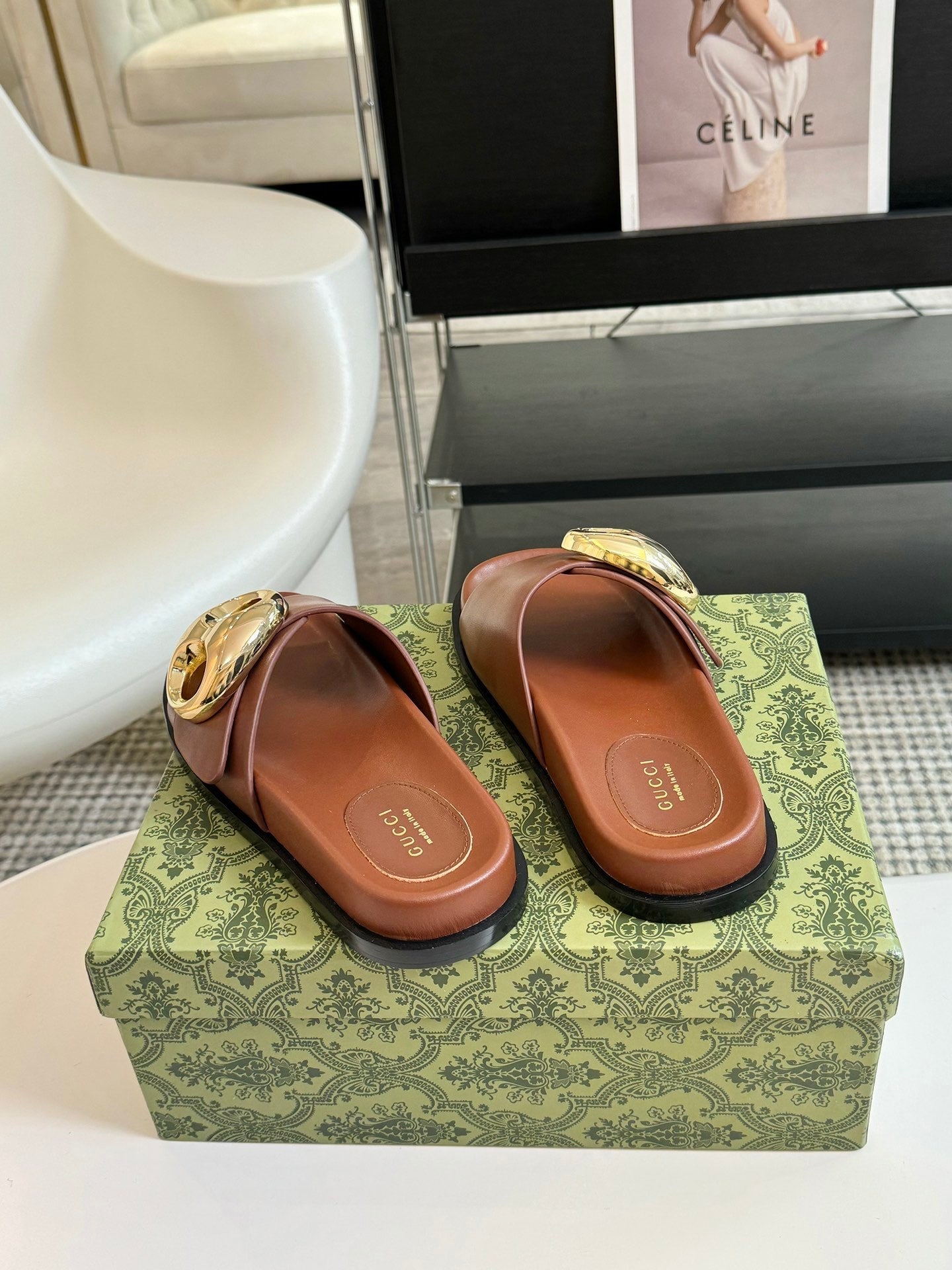 WOMEN'S SLIPPER IN BRONZE BROWN CALFSKIN