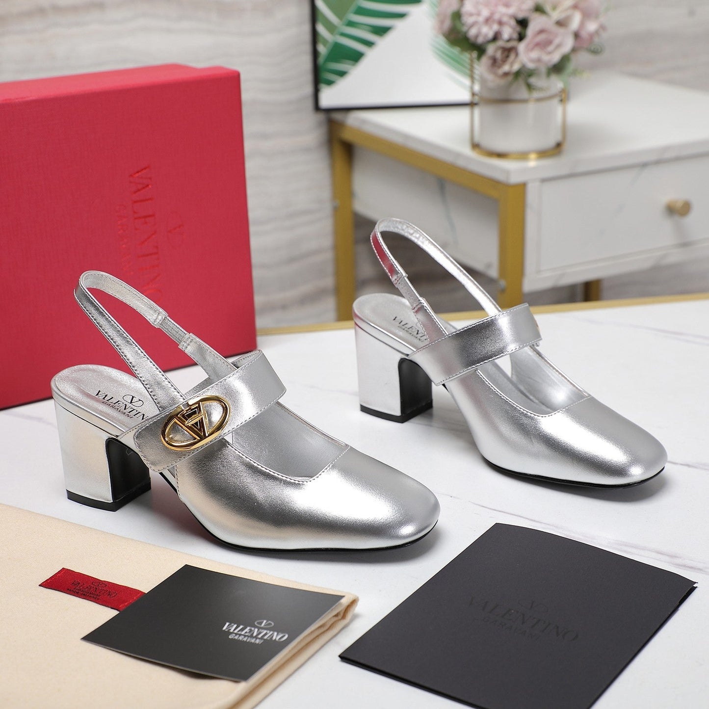 The Bold Edition Vlogo Slingback 65 Deep Mouth Half Drag Heels Silver Calfskin