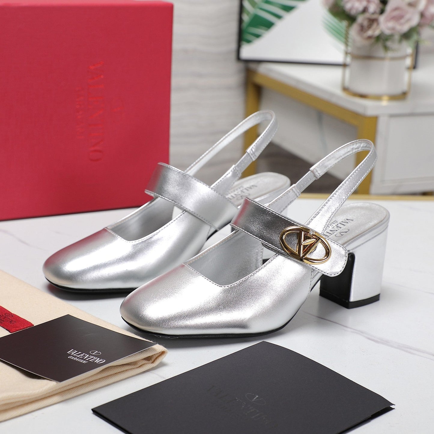 The Bold Edition Vlogo Slingback 65 Deep Mouth Half Drag Heels Silver Calfskin