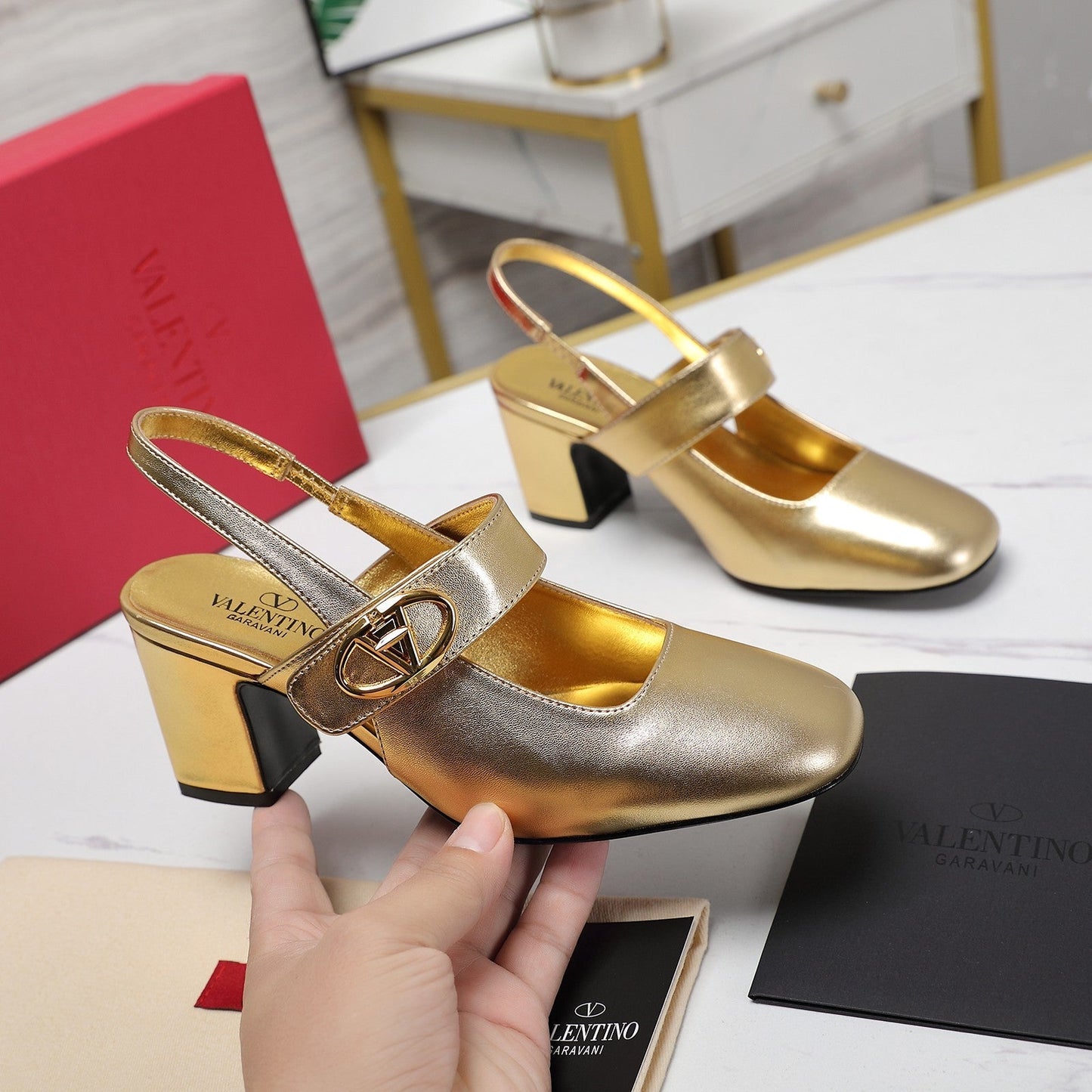 The Bold Edition Vlogo Slingback 65 Deep Mouth Half Drag Heels Gold Calfskin