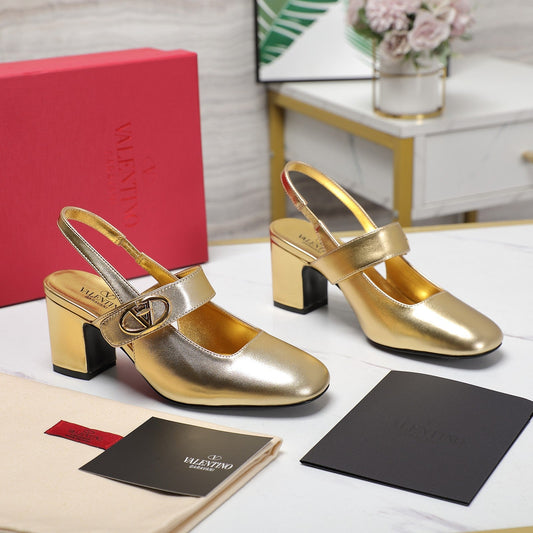 The Bold Edition Vlogo Slingback 65 Deep Mouth Half Drag Heels Gold Calfskin