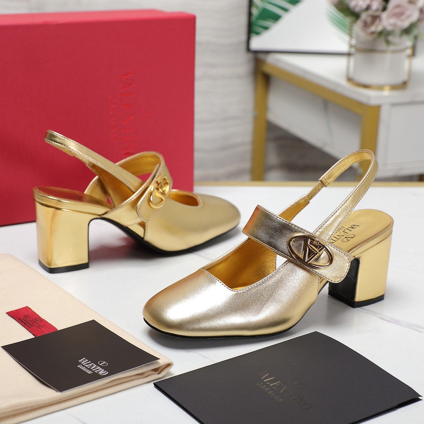 The Bold Edition Vlogo Slingback 65 Deep Mouth Half Drag Heels Gold Calfskin