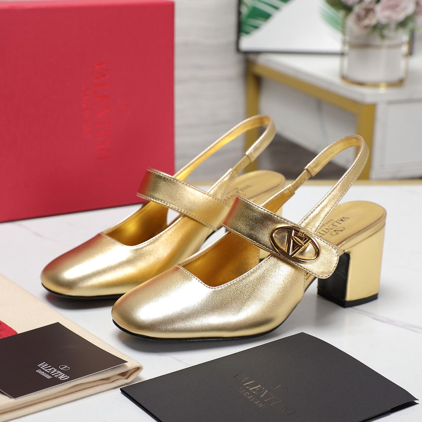 The Bold Edition Vlogo Slingback 65 Deep Mouth Half Drag Heels Gold Calfskin