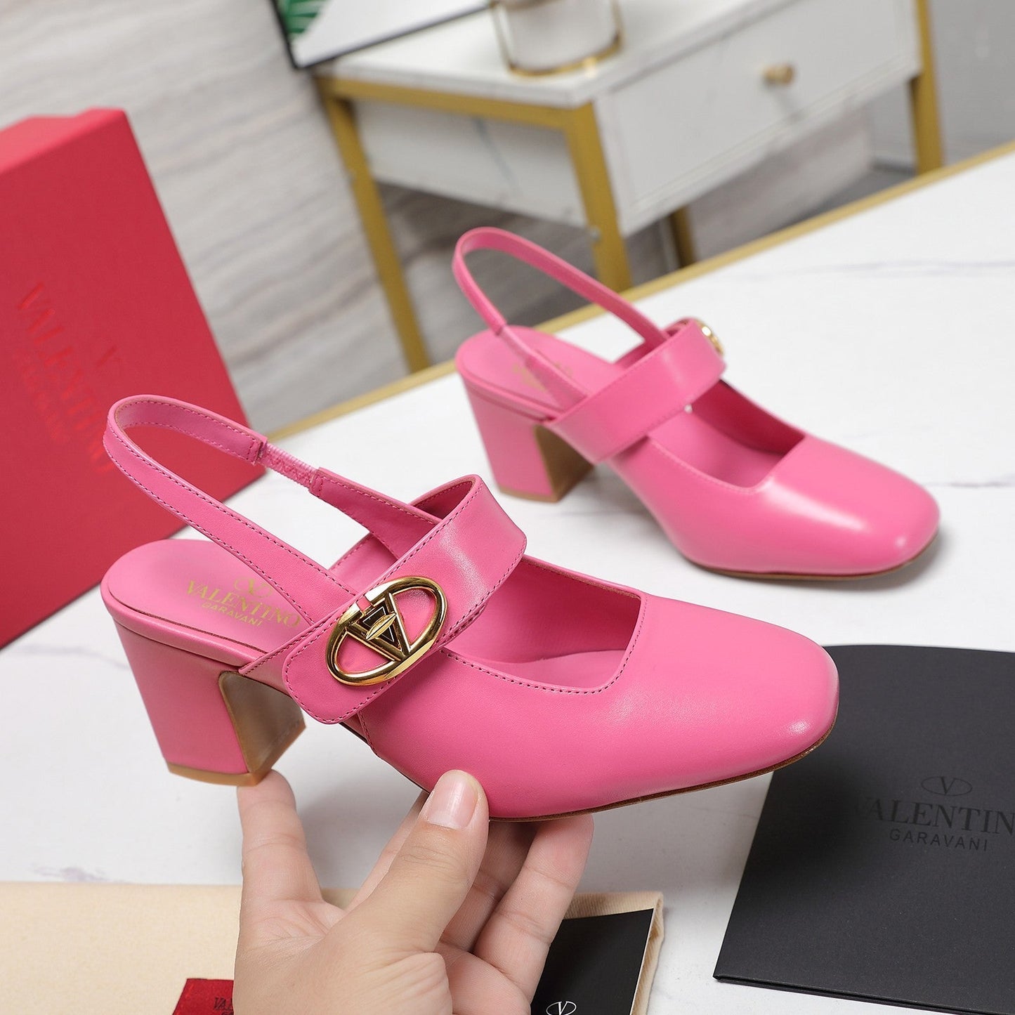 The Bold Edition Vlogo Slingback 65 Deep Mouth Half Drag Heels Pink Calfskin