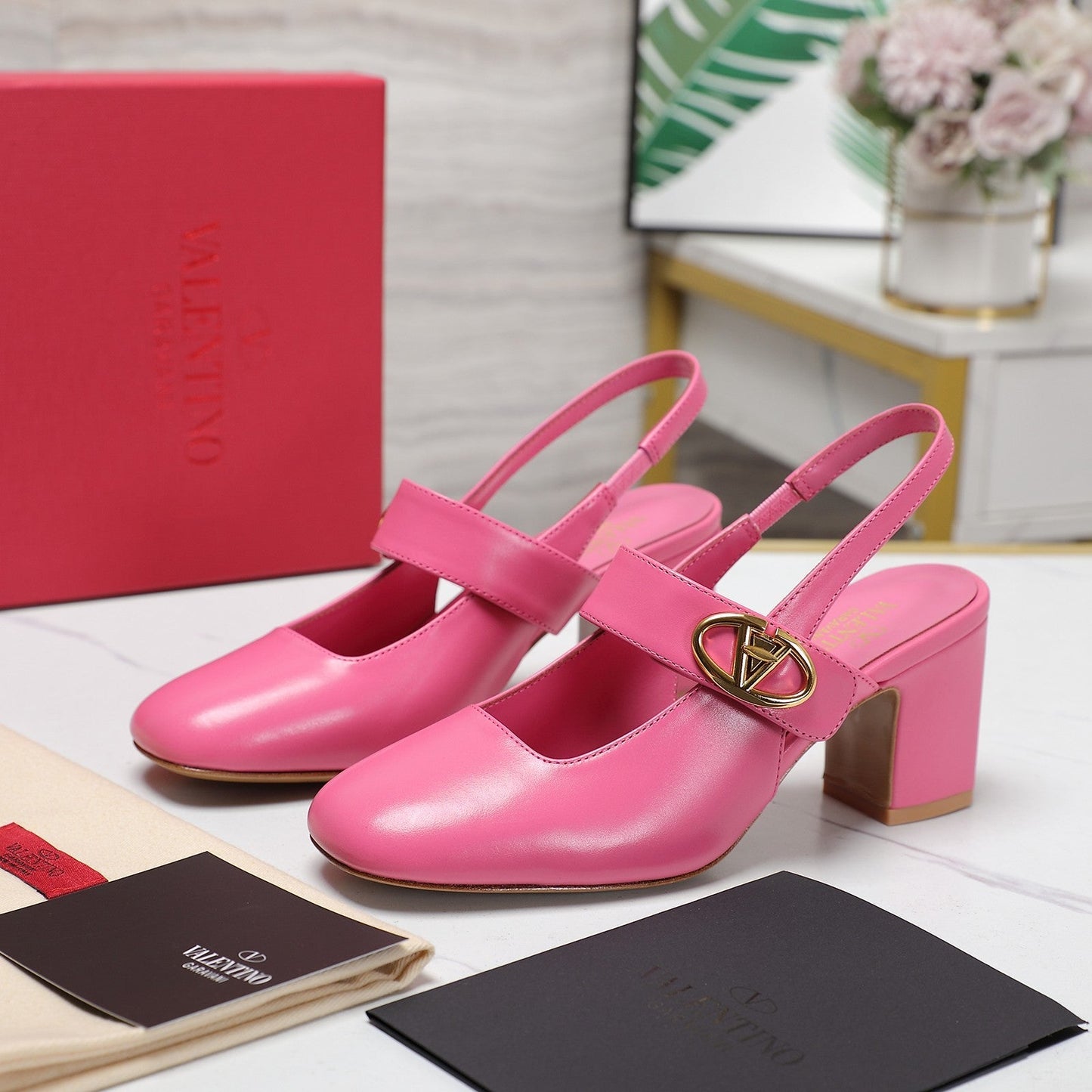 The Bold Edition Vlogo Slingback 65 Deep Mouth Half Drag Heels Pink Calfskin