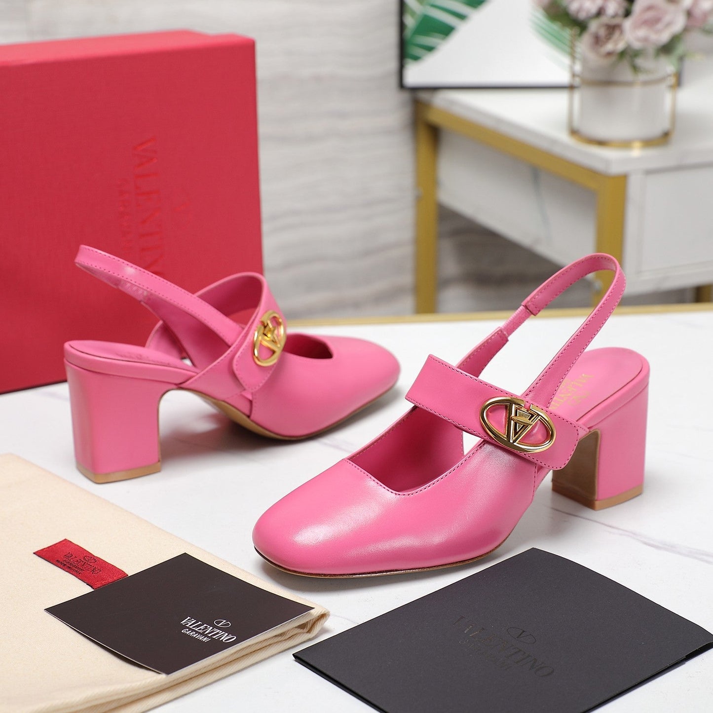 The Bold Edition Vlogo Slingback 65 Deep Mouth Half Drag Heels Pink Calfskin