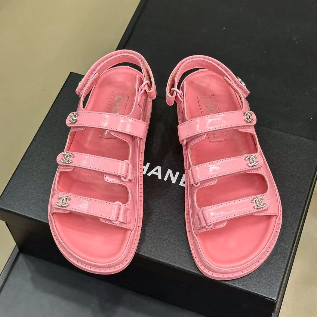 CC DAD SANDALS THREE STRAP LIGHT PINK LAMBSKIN