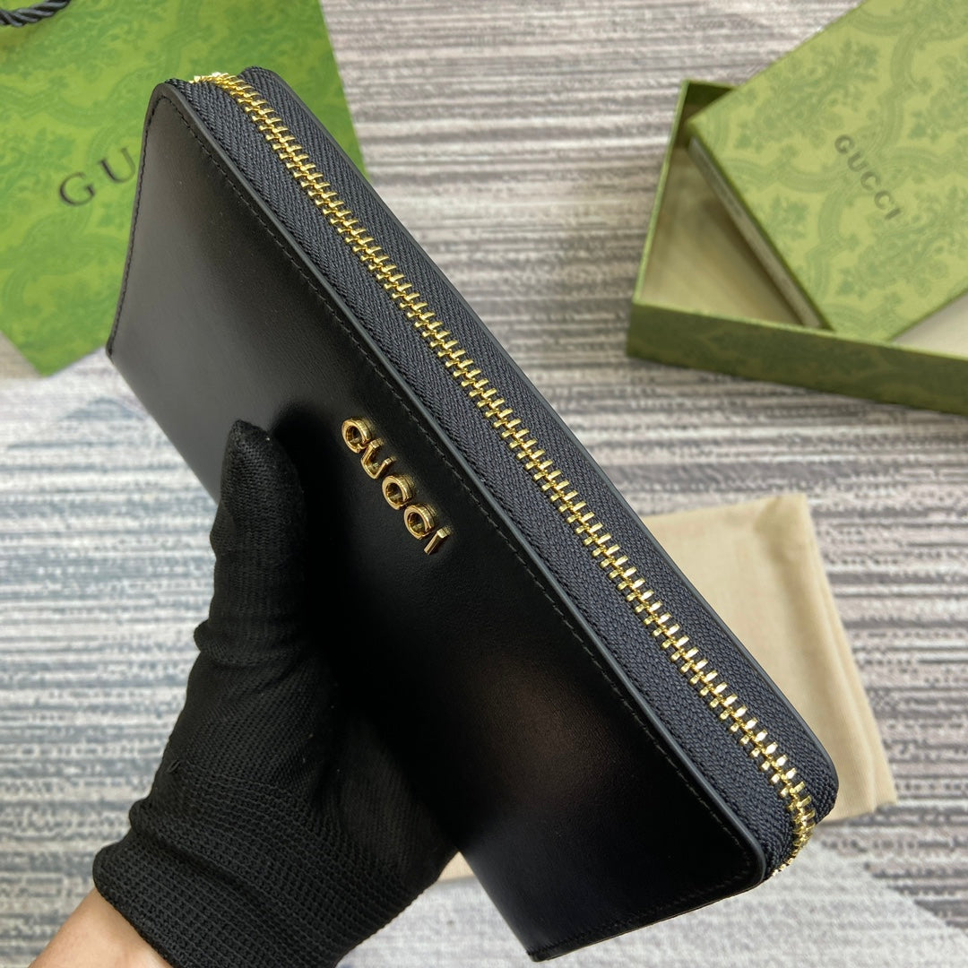 ZIP AROUND WALLET 20 IN BLACK CALFSKIN GOLD HARDWARE