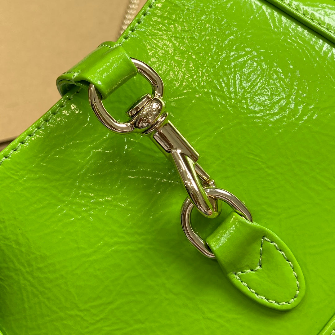 JACKIE NOTTE MINI BAG 19 IN LIME GREEN CRACKED LACQUER CALFSKIN GOLD HARDWARE