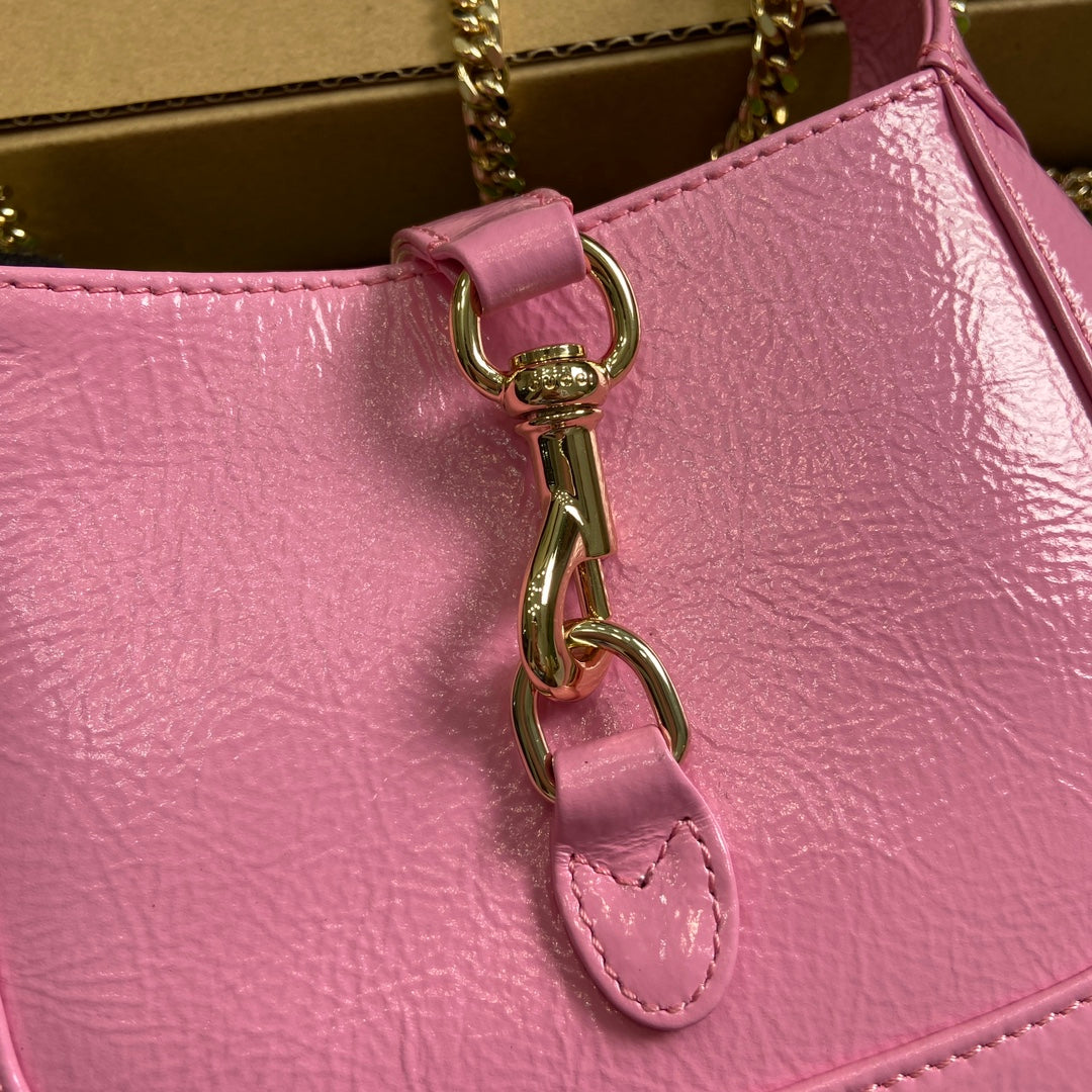 JACKIE NOTTE MINI BAG 19 IN PINK CRACKED LACQUER CALFSKIN GOLD HARDWARE