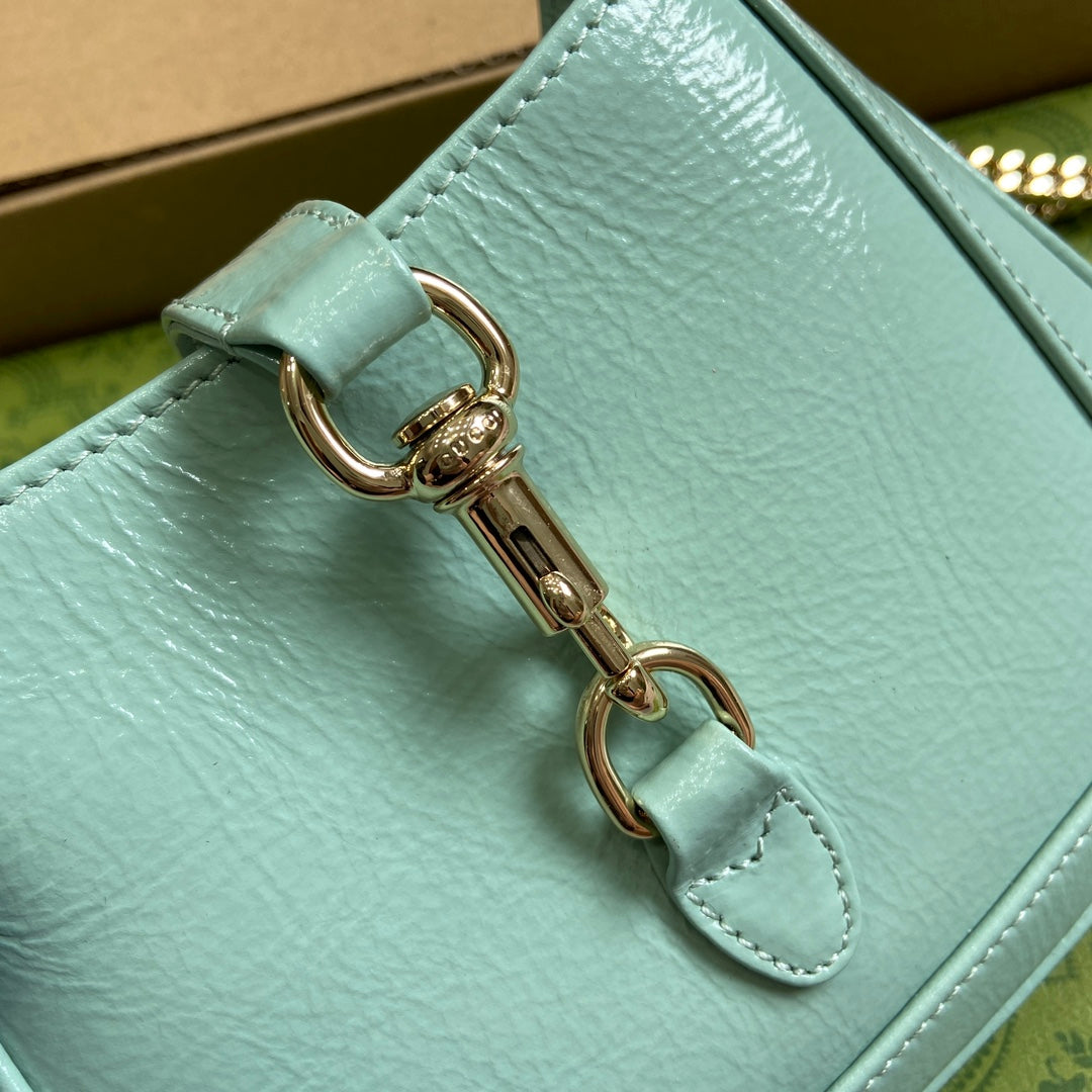 JACKIE NOTTE MINI BAG 19 IN MINT GREEN CRACKED LACQUER CALFSKIN GOLD HARDWARE