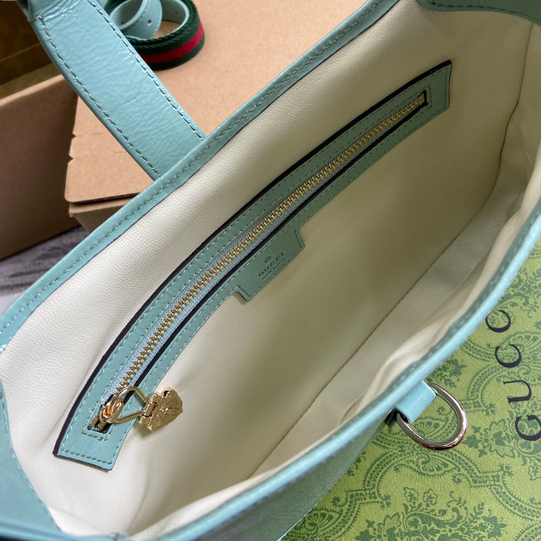 JACKIE SMALL SHOULDER BAG 27 IN MINT GREEN CRACKED LACQUER CALFSKIN GOLD HARDWARE