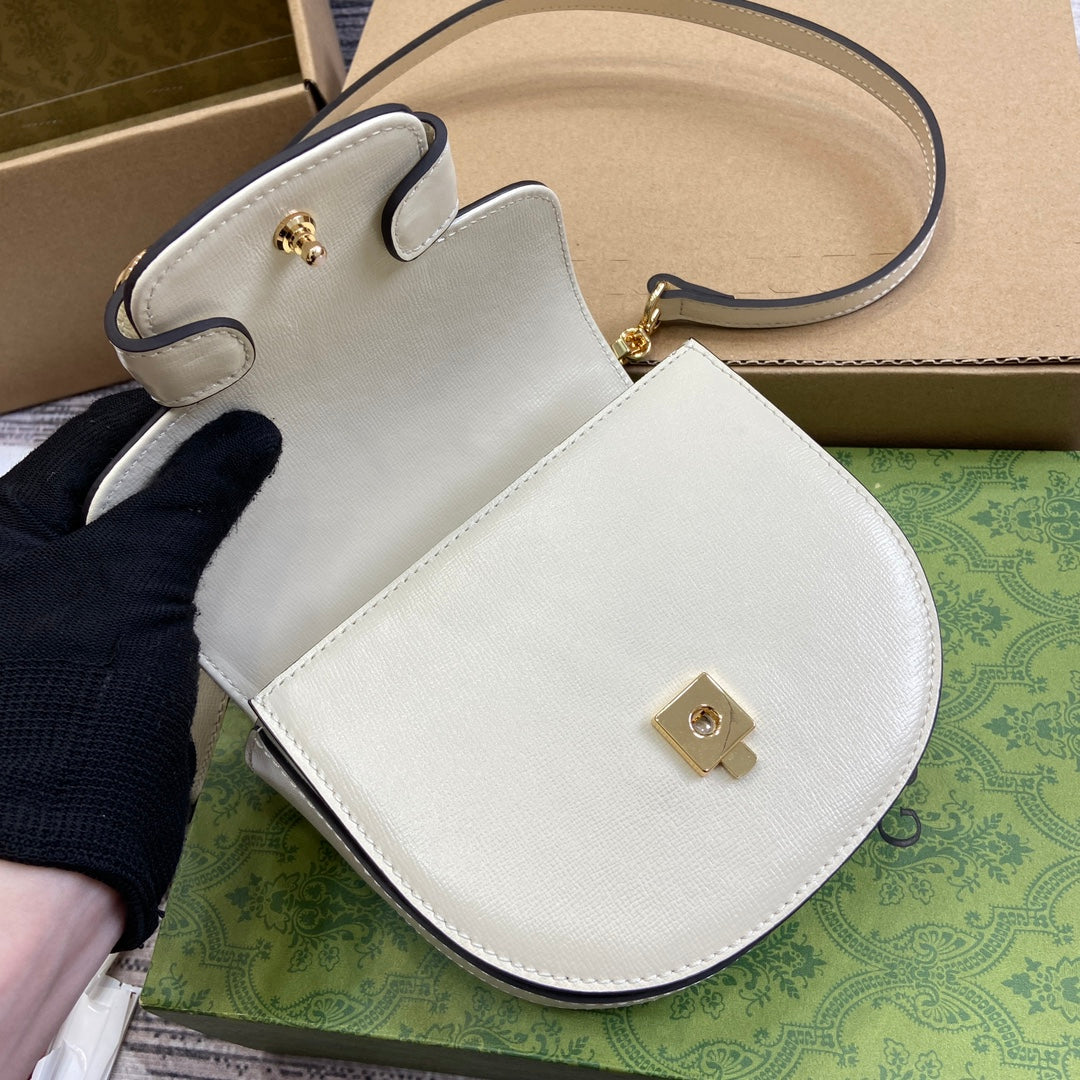 HORSEBIT 1955 MINI TOP HANDLE BAG 18 IN WHITE CALFSKIN GOLD HARDWARE