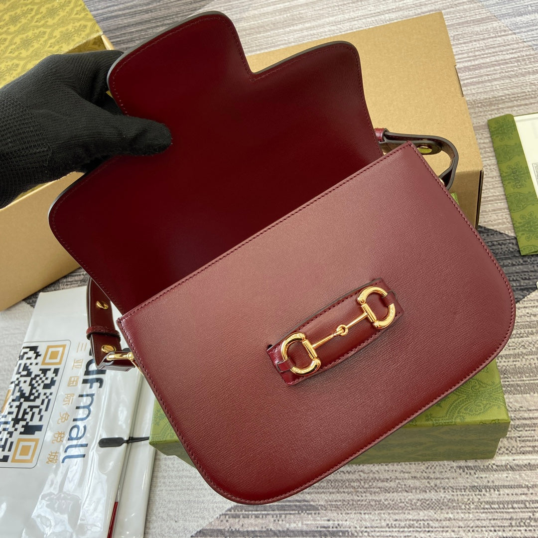 HORSEBIT 1955 SHOULDER BAG 25 IN WINE RED LAMBSKIN GOLD HARDWARE