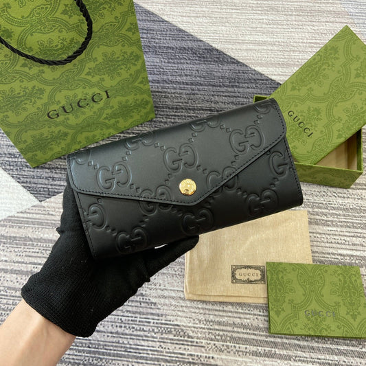 CONTINENTAL WALLET 19 IN BLACK EMBOSSED CALFSKIN GOLD HARDWARE