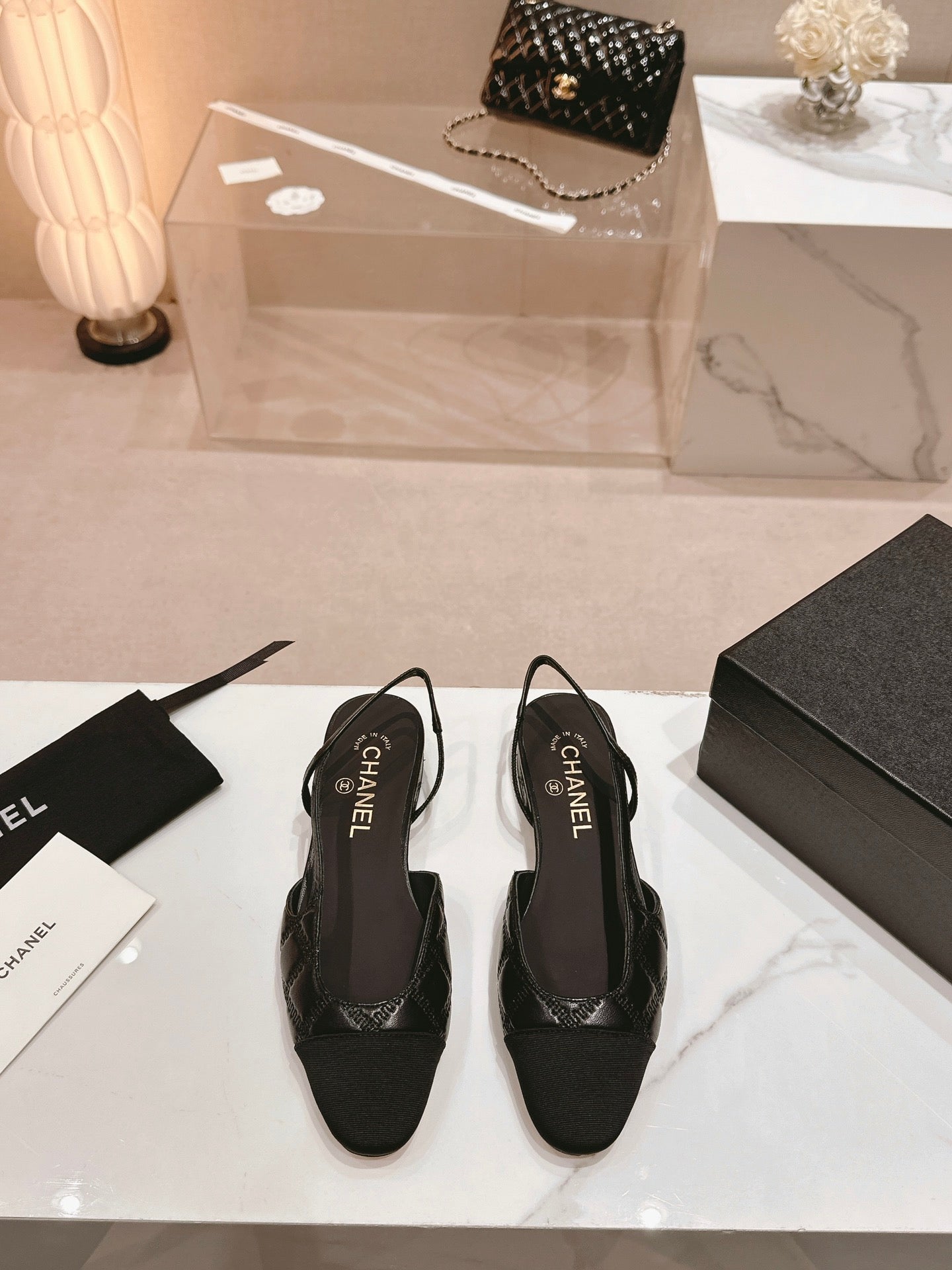 cc slingbacks 15 black lambskin embroidery grosgrain