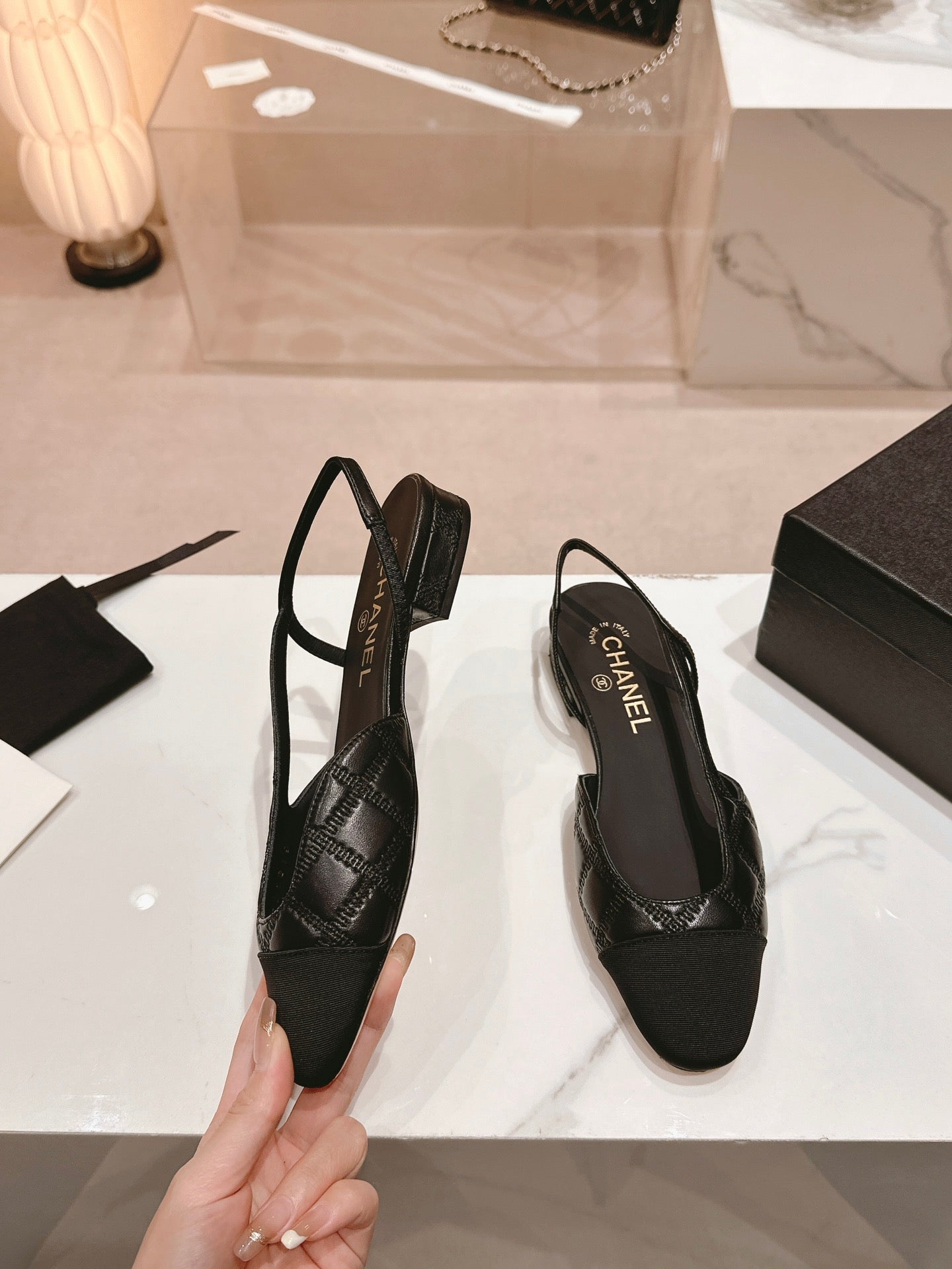 cc slingbacks 15 black lambskin embroidery grosgrain