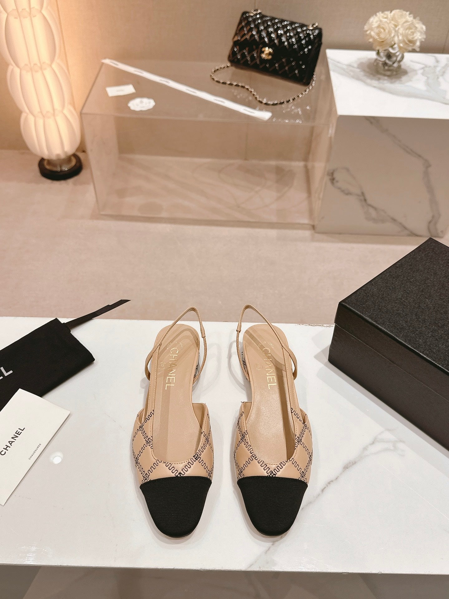 cc slingbacks 15 beige lambskin embroidery grosgrain