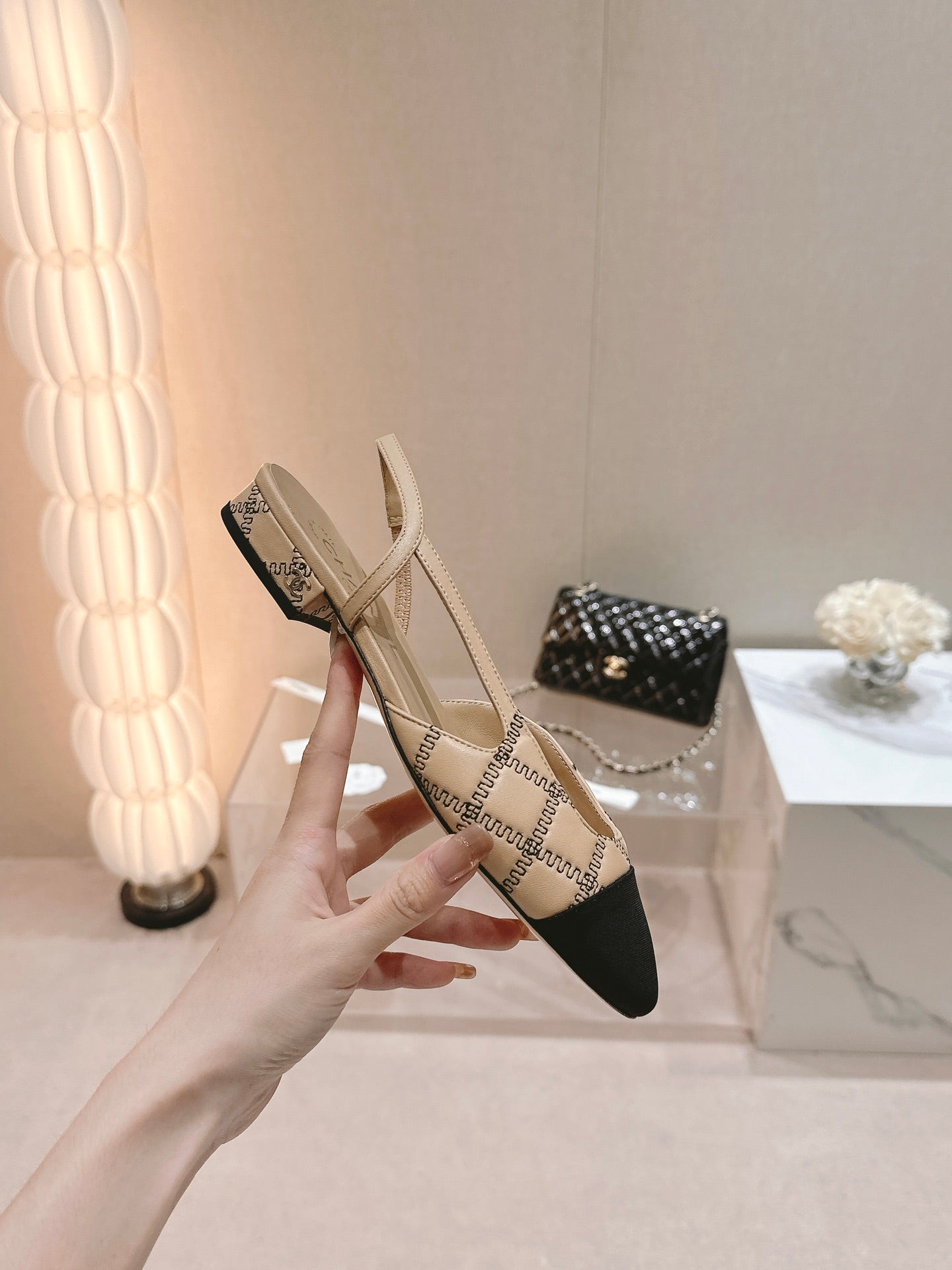 cc slingbacks 15 beige lambskin embroidery grosgrain