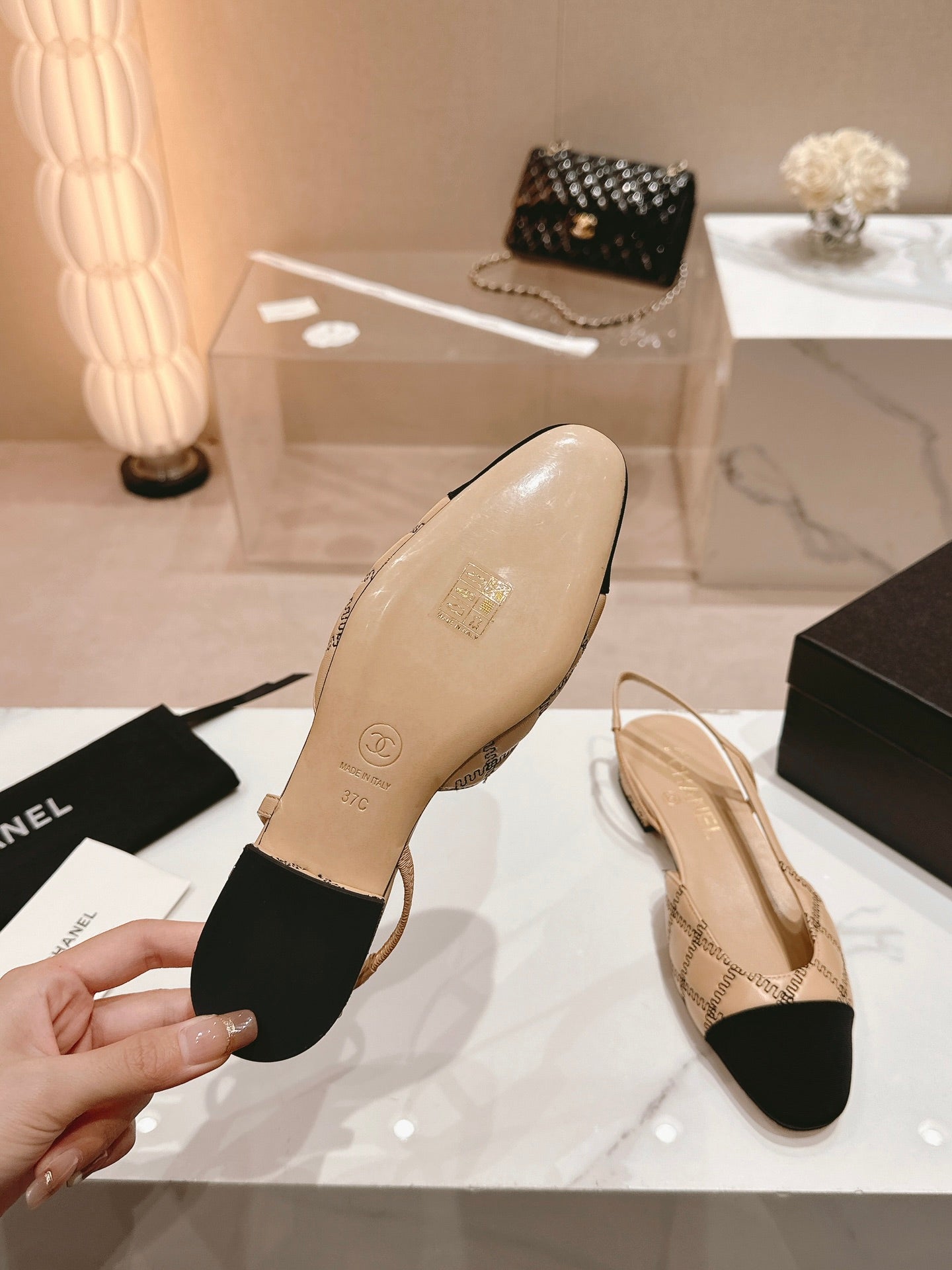 cc slingbacks 15 beige lambskin embroidery grosgrain