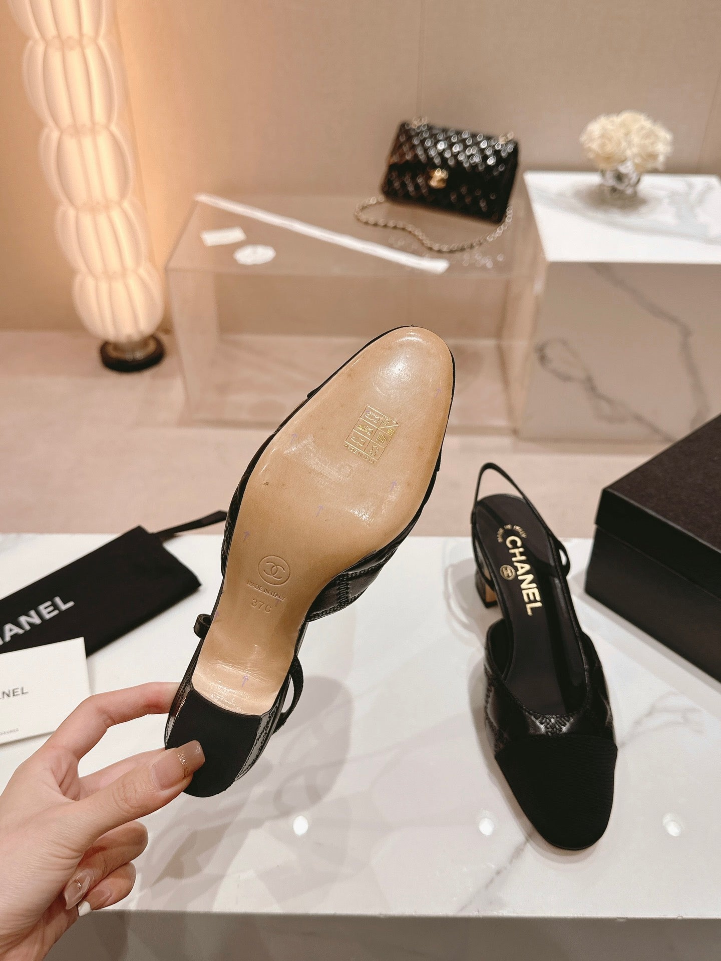 cc slingbacks 55 black lambskin embroidery grosgrain