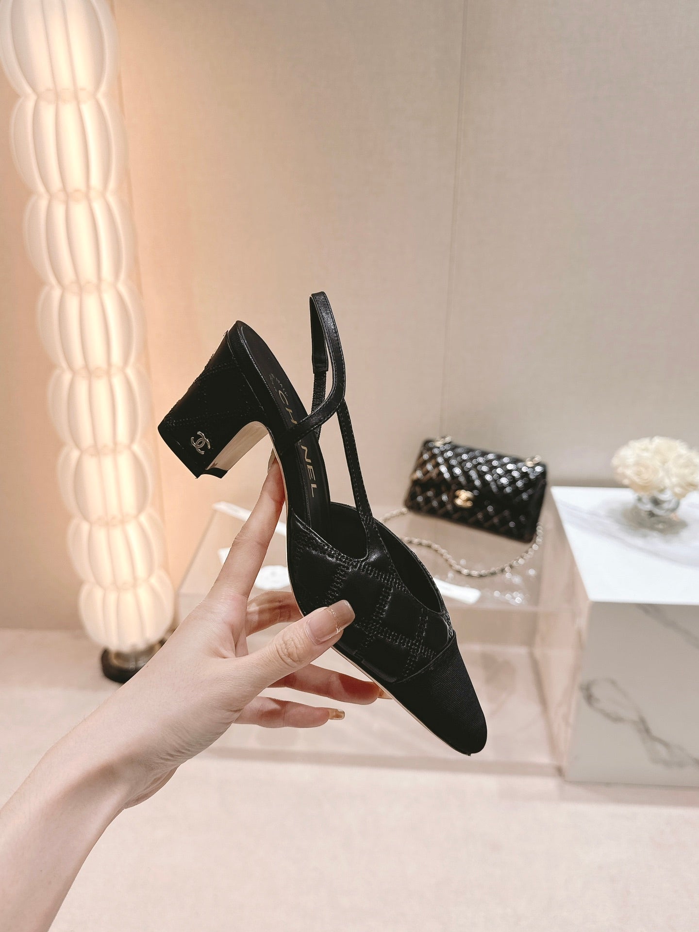 cc slingbacks 55 black lambskin embroidery grosgrain