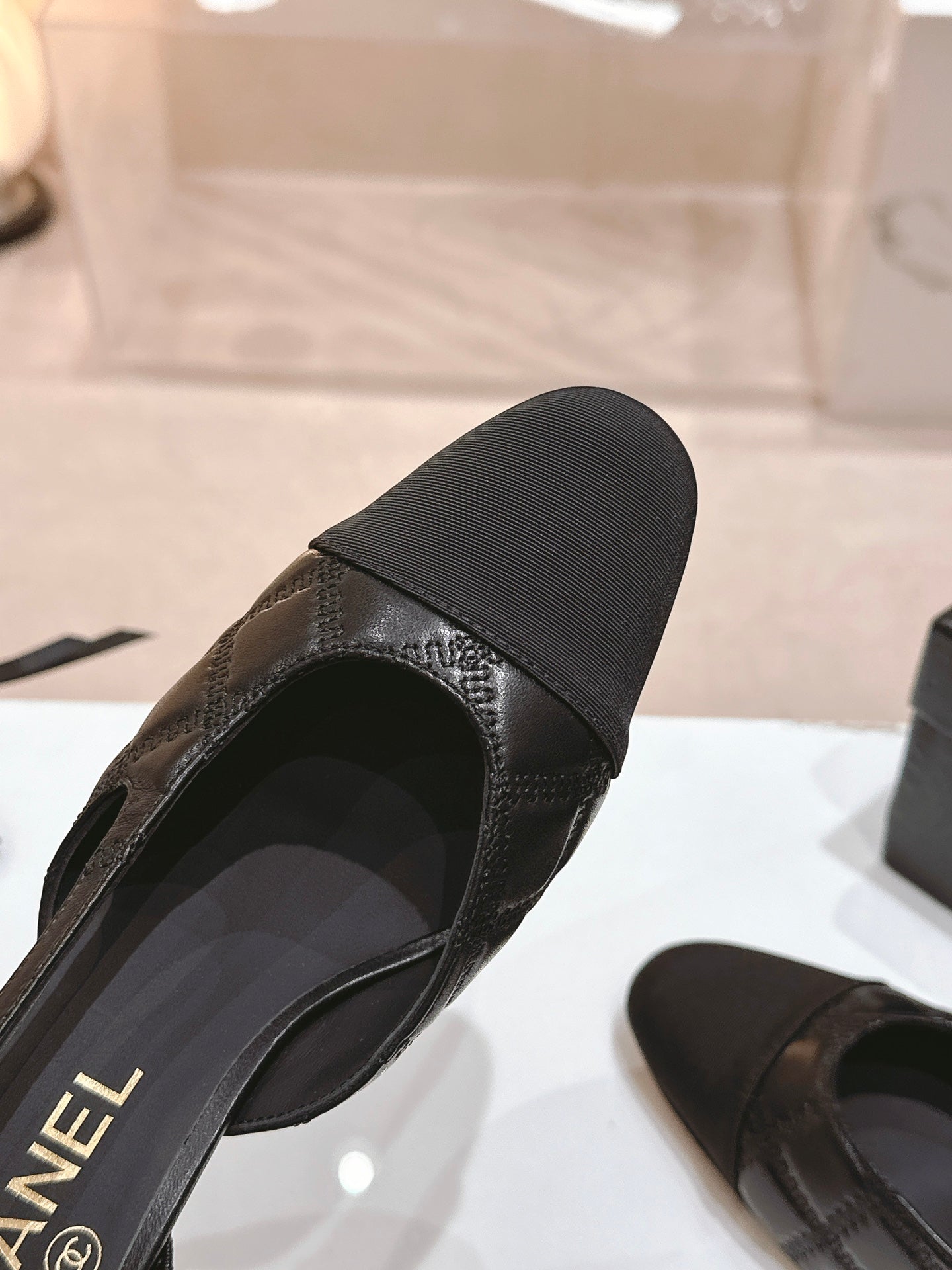 cc slingbacks 55 black lambskin embroidery grosgrain