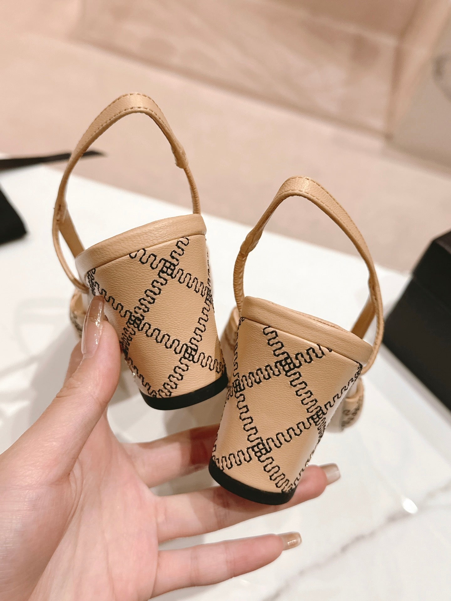 cc slingbacks 55 beige lambskin embroidery grosgrain