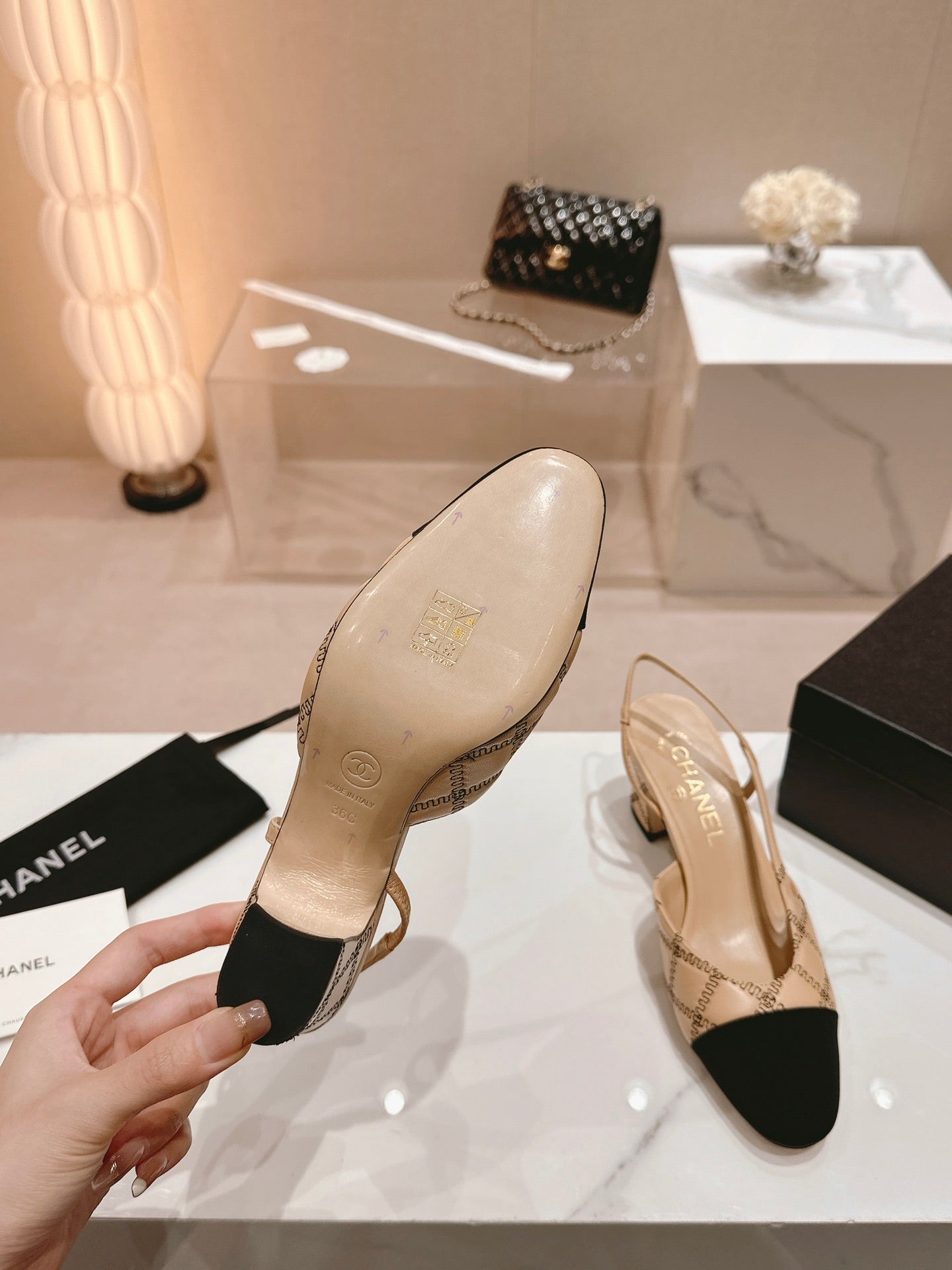 cc slingbacks 55 beige lambskin embroidery grosgrain