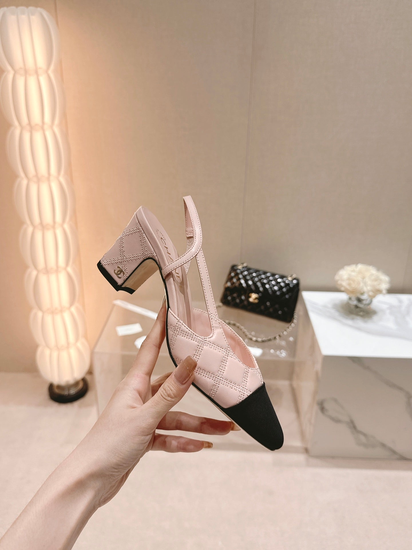 cc slingbacks 55 pink lambskin embroidery grosgrain