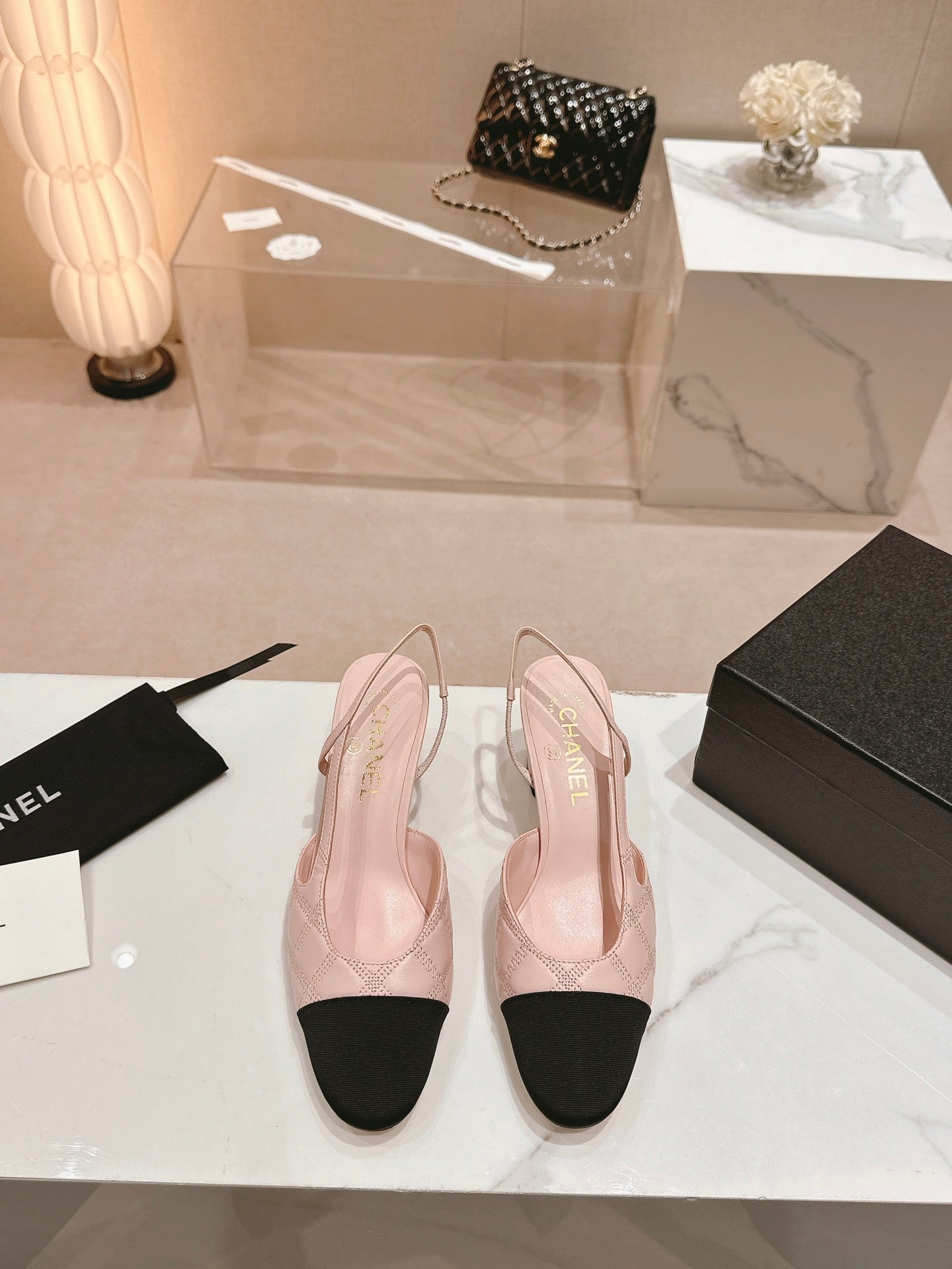 cc slingbacks 55 pink lambskin embroidery grosgrain