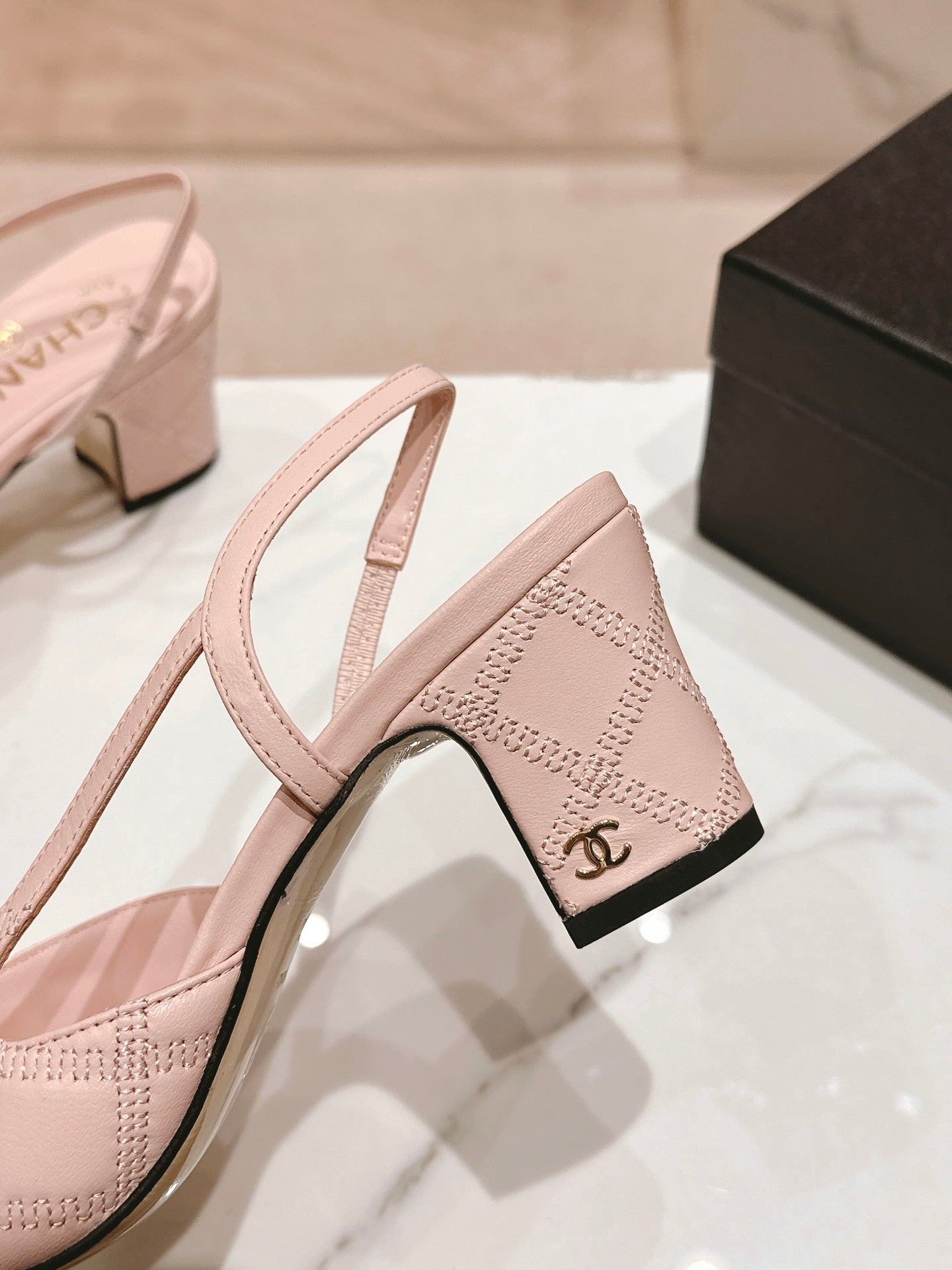 cc slingbacks 55 pink lambskin embroidery grosgrain