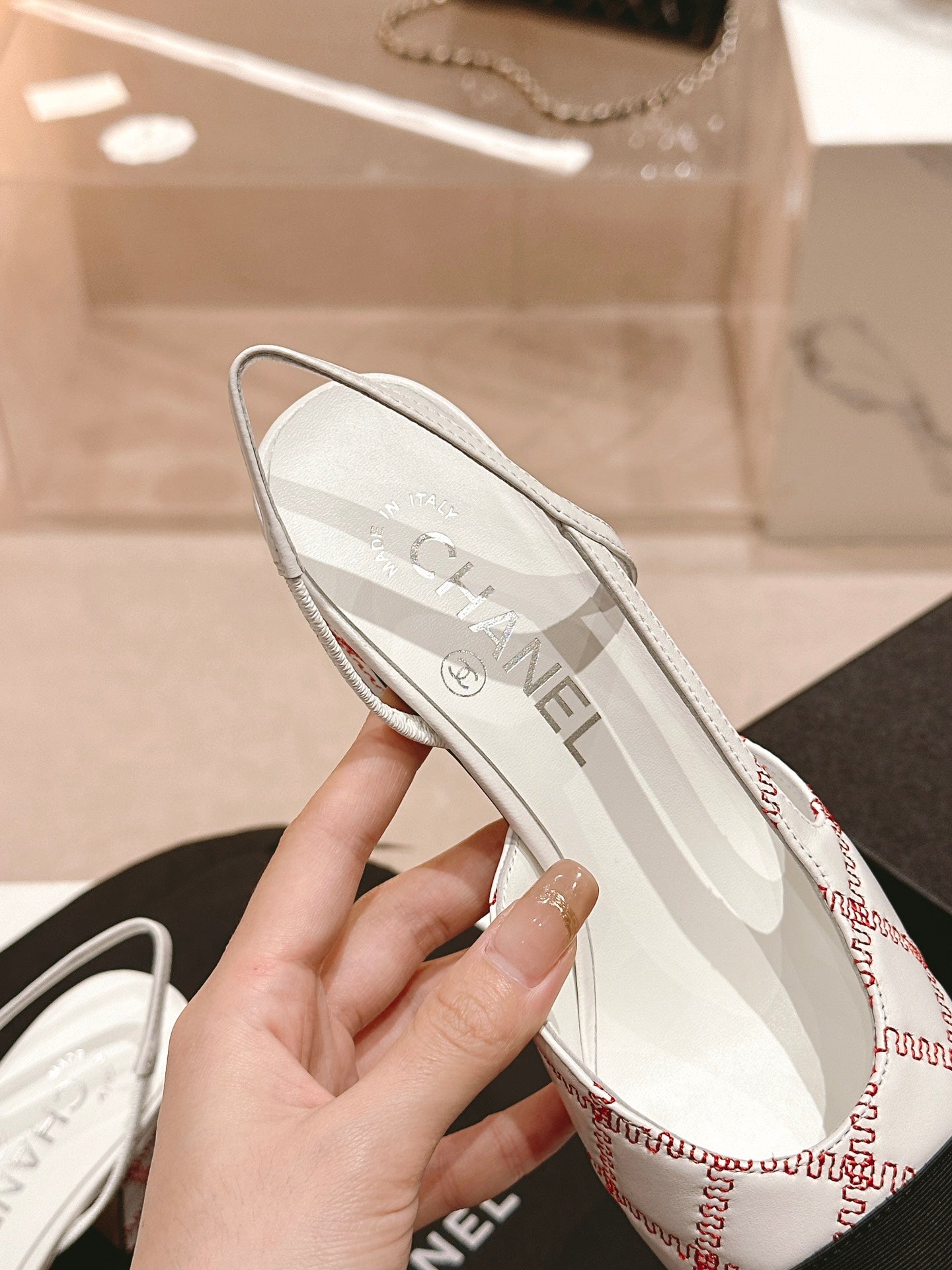 cc slingbacks 55 white red lambskin embroidery grosgrain