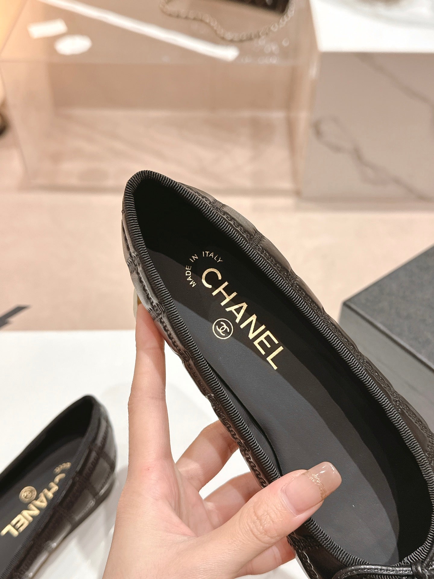 ballet flats black lambskin embroidery grosgrain