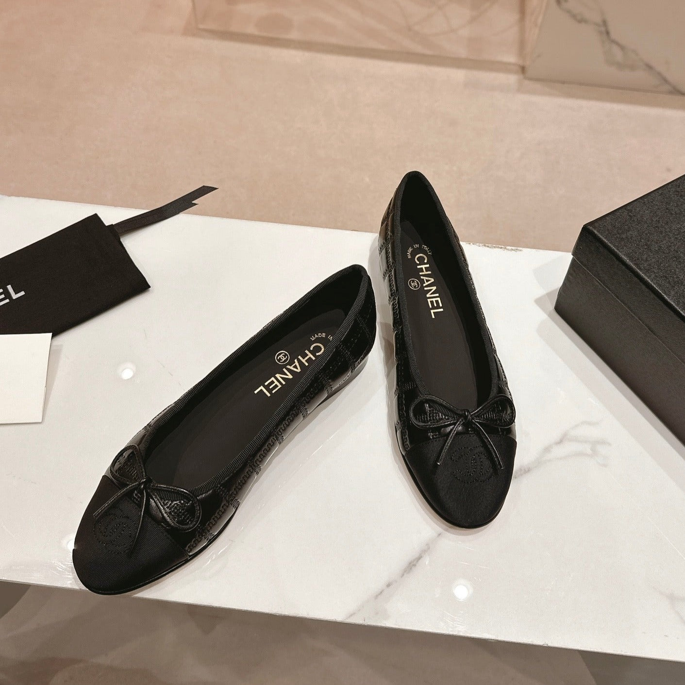 ballet flats black lambskin embroidery grosgrain