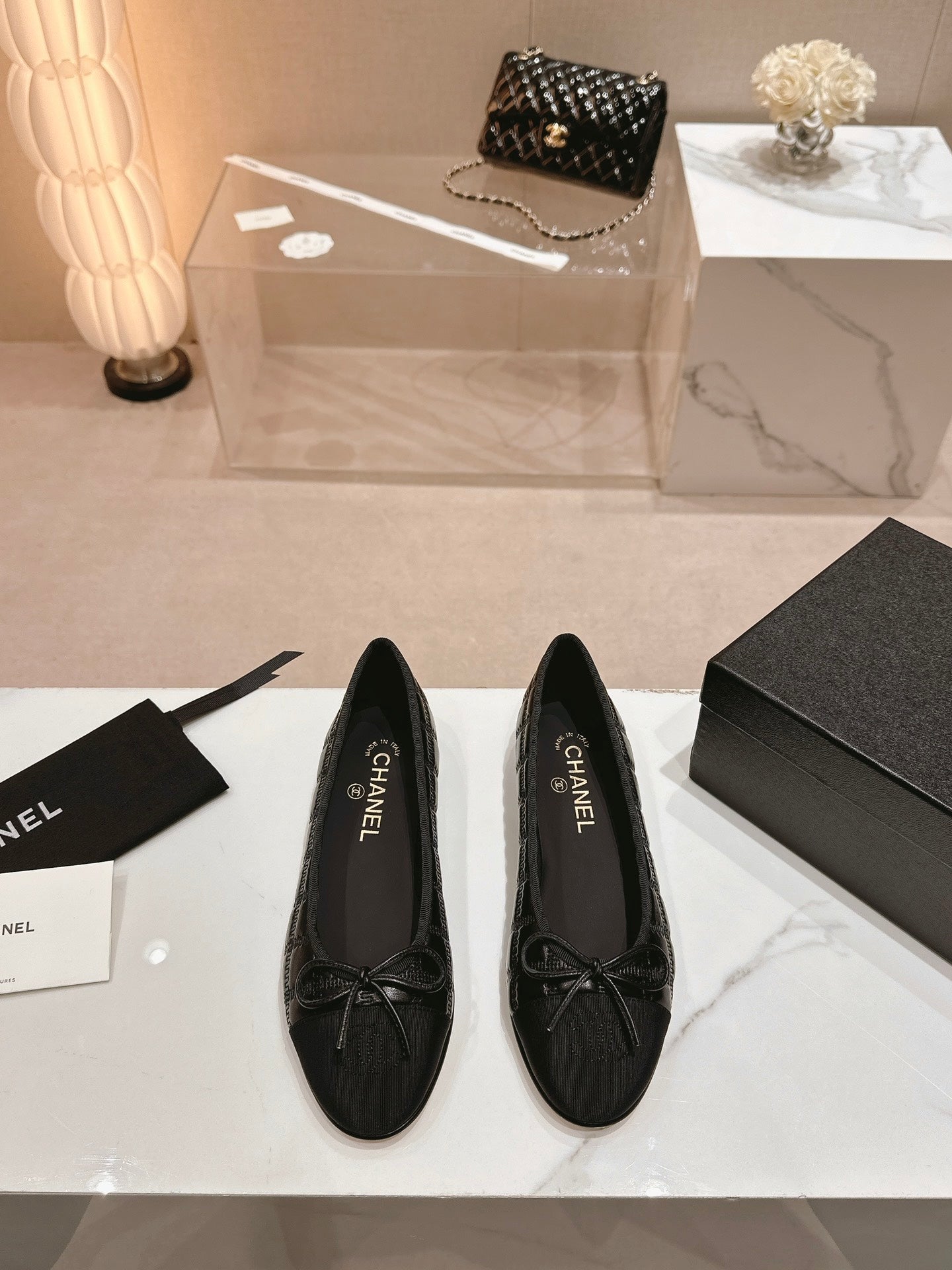 ballet flats black lambskin embroidery grosgrain