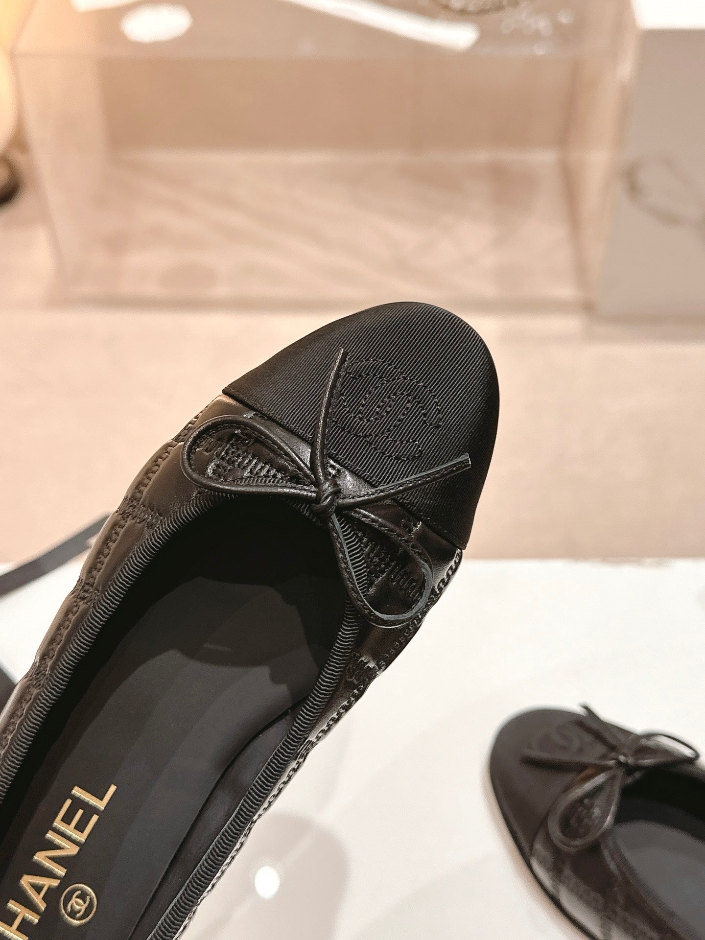 ballet flats black lambskin embroidery grosgrain