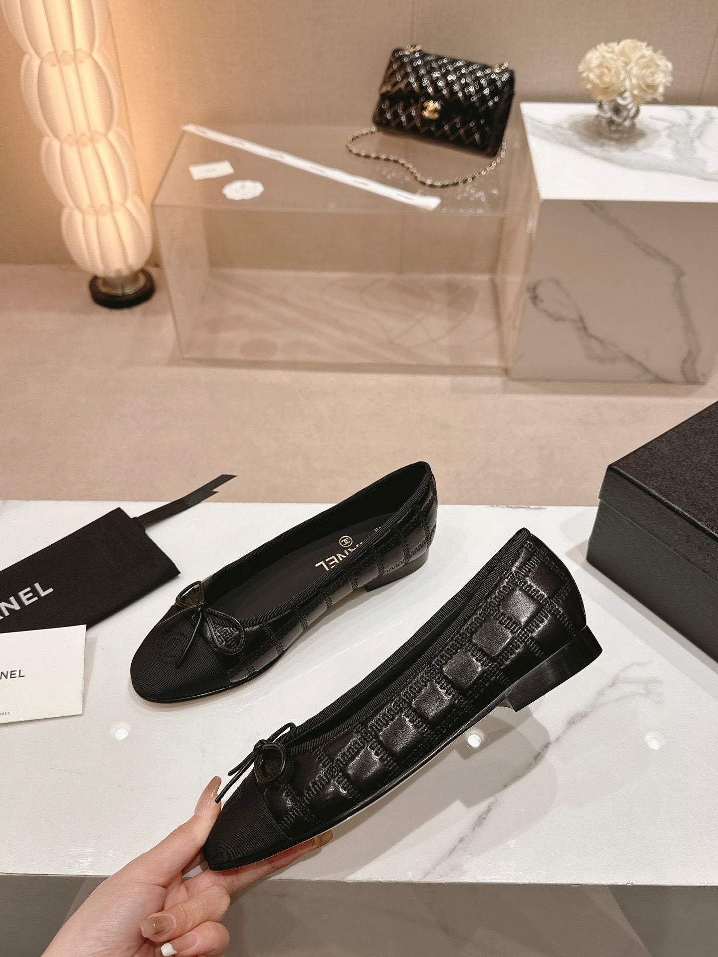 ballet flats black lambskin embroidery grosgrain