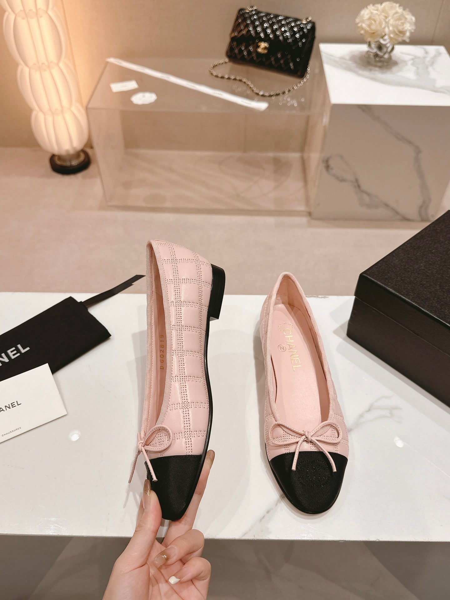 ballet flats pink lambskin embroidery grosgrain