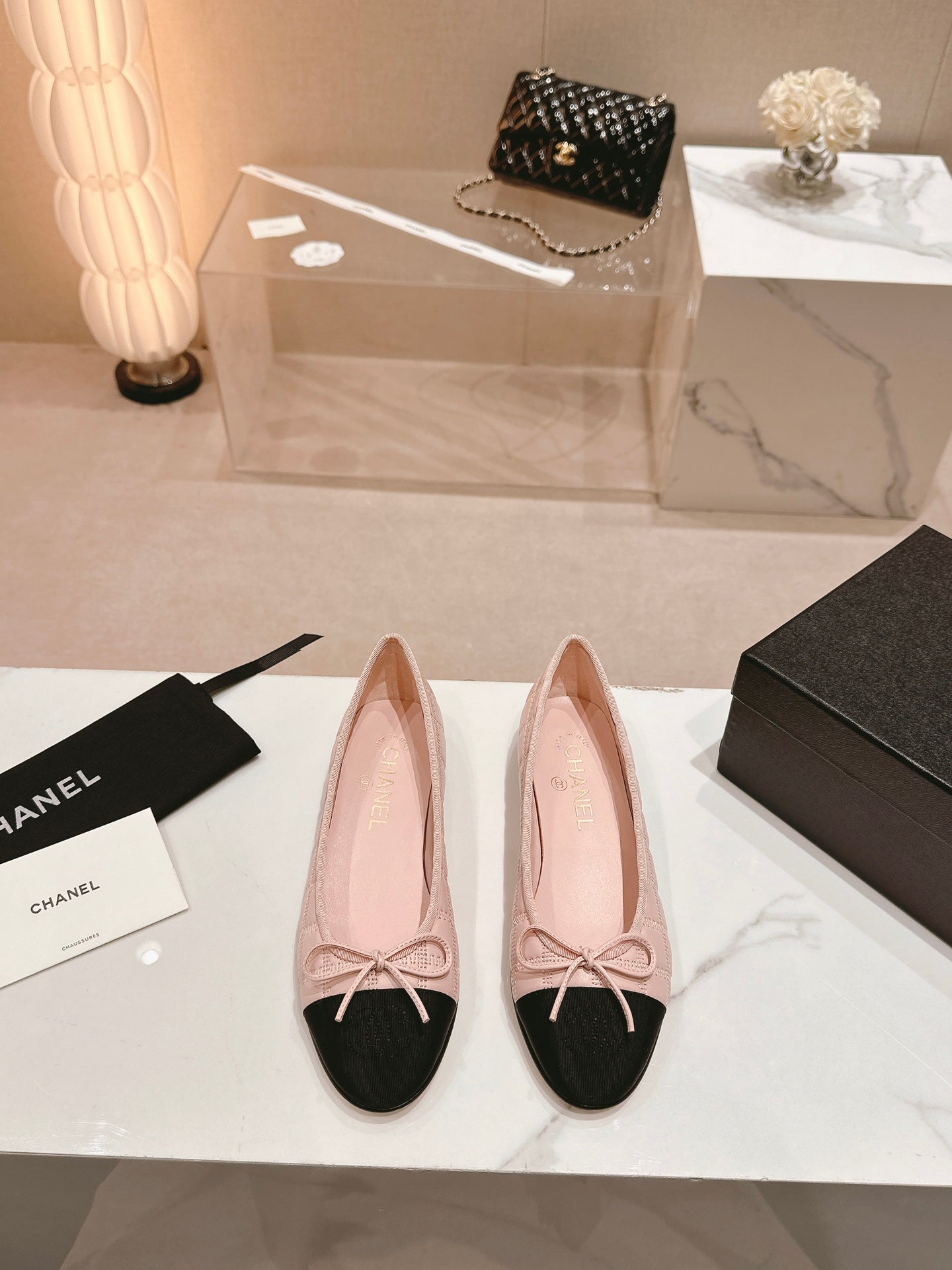 ballet flats pink lambskin embroidery grosgrain