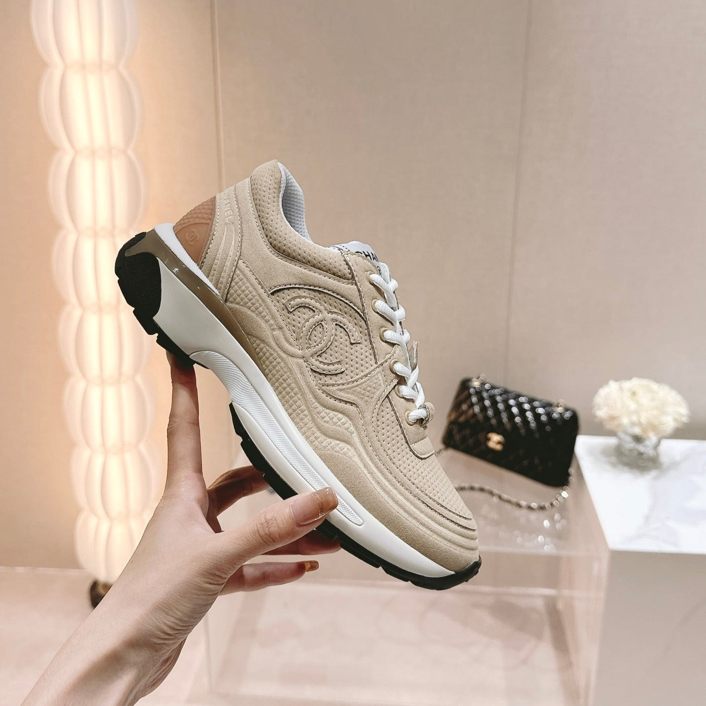 Women's Beige Cream Sneaker Breathable mesh