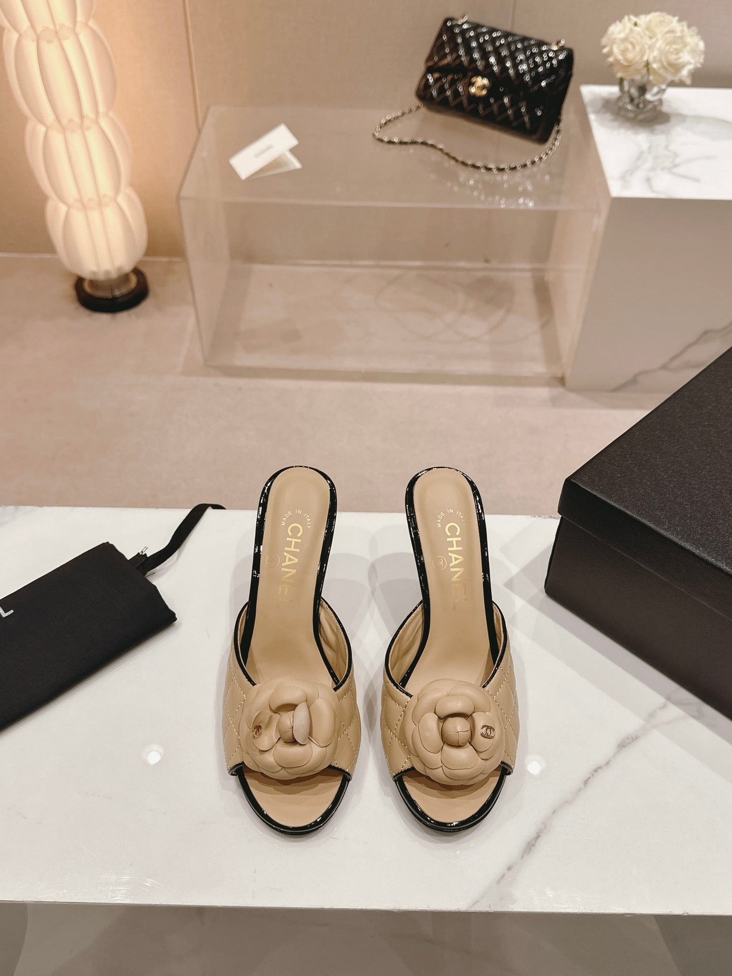 cc sandal flower 85 beige calfskin