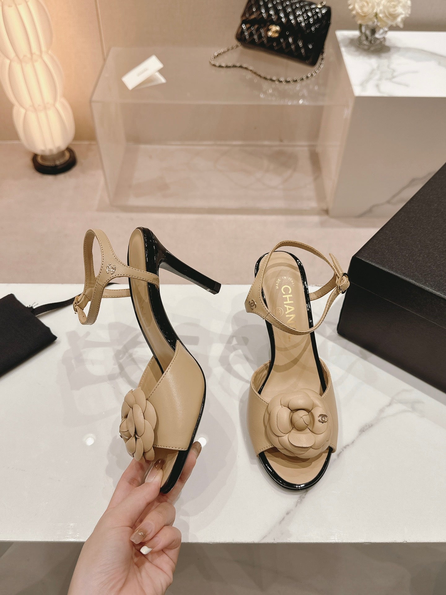 cc slingbacks sandal flower 85 beige calfskin