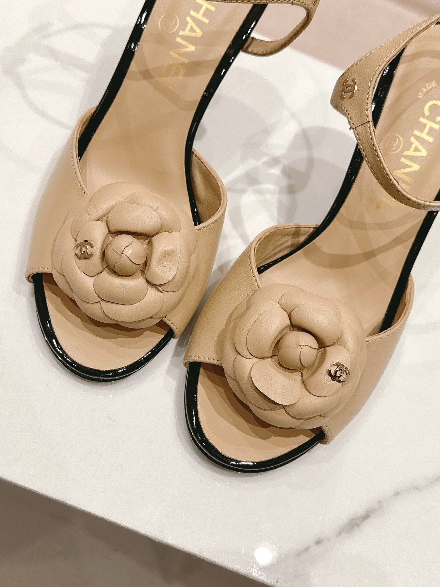 cc slingbacks sandal flower 85 beige calfskin