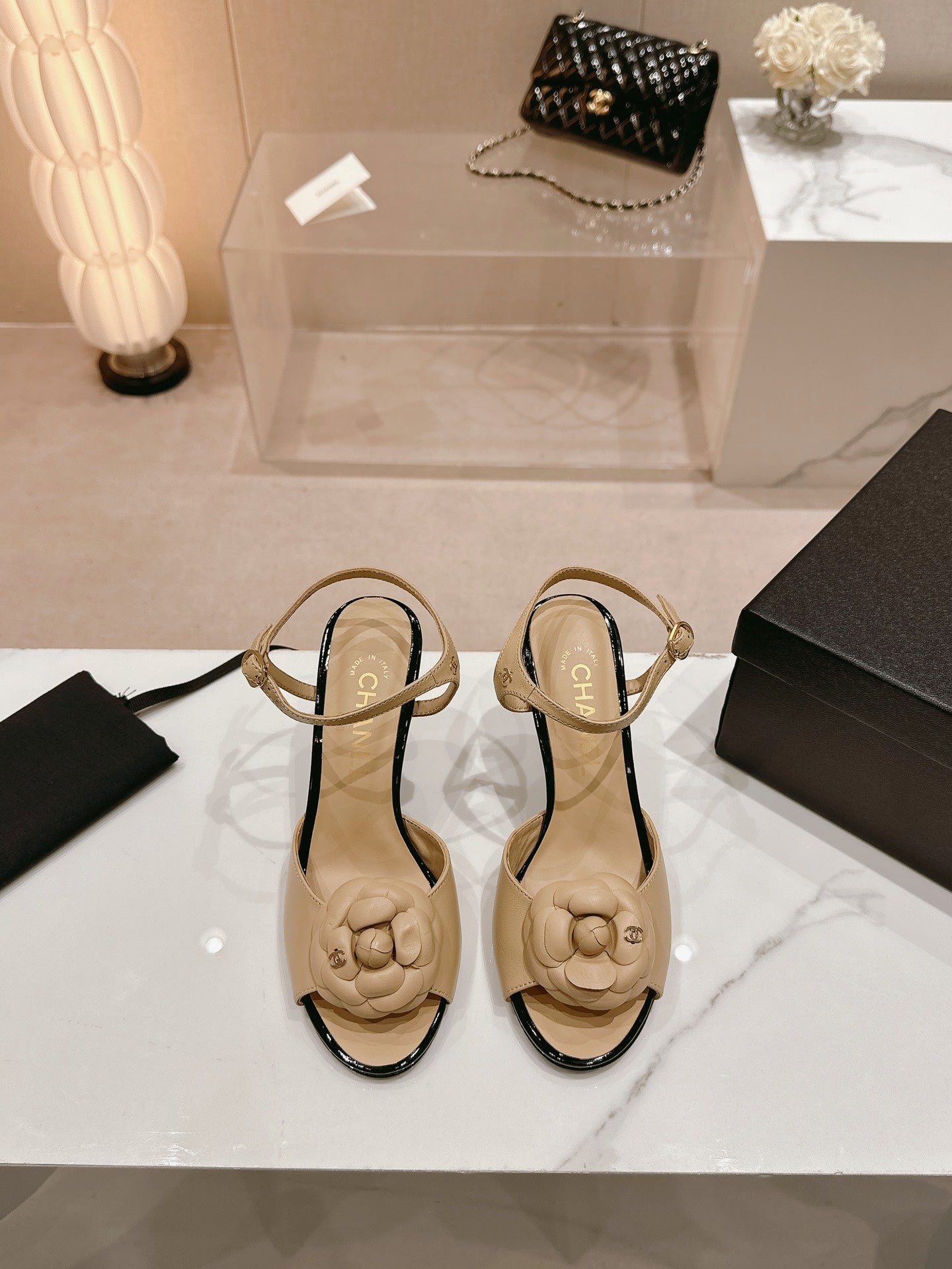 cc slingbacks sandal flower 85 beige calfskin