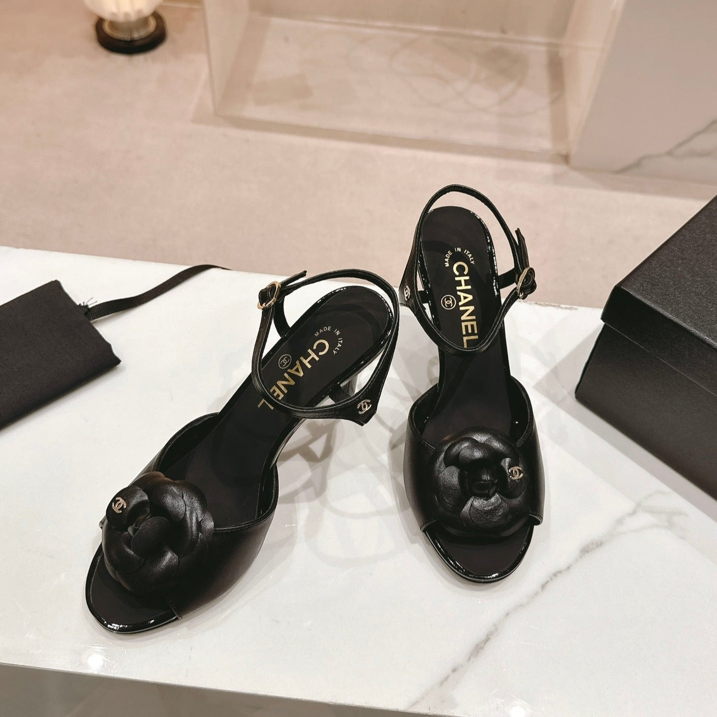 cc slingbacks sandal flower 85 black calfskin