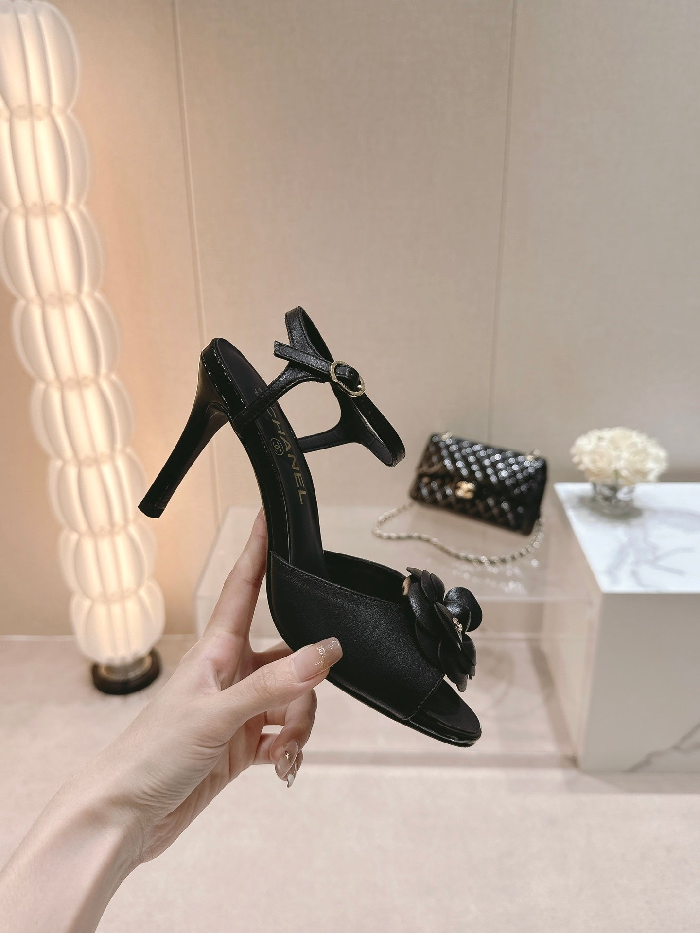 cc slingbacks sandal flower 85 black calfskin